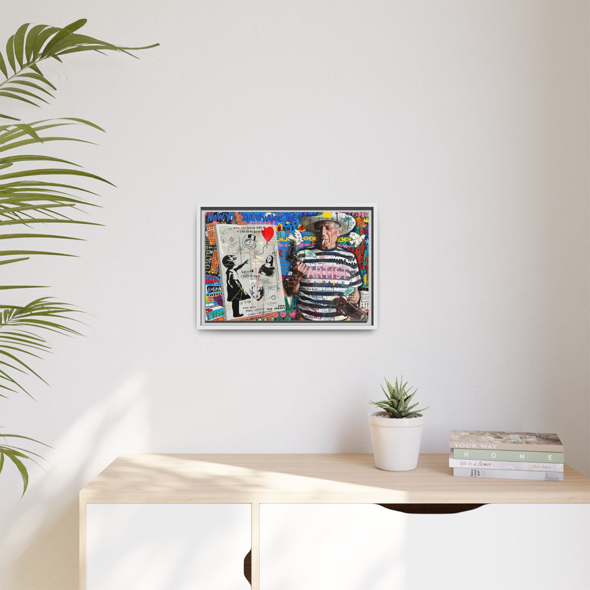 Bankable Rebellion: Street Art Collage, Banksy-Inspired Social Commentary, Urban Creative Expression - Canvas Wall Art