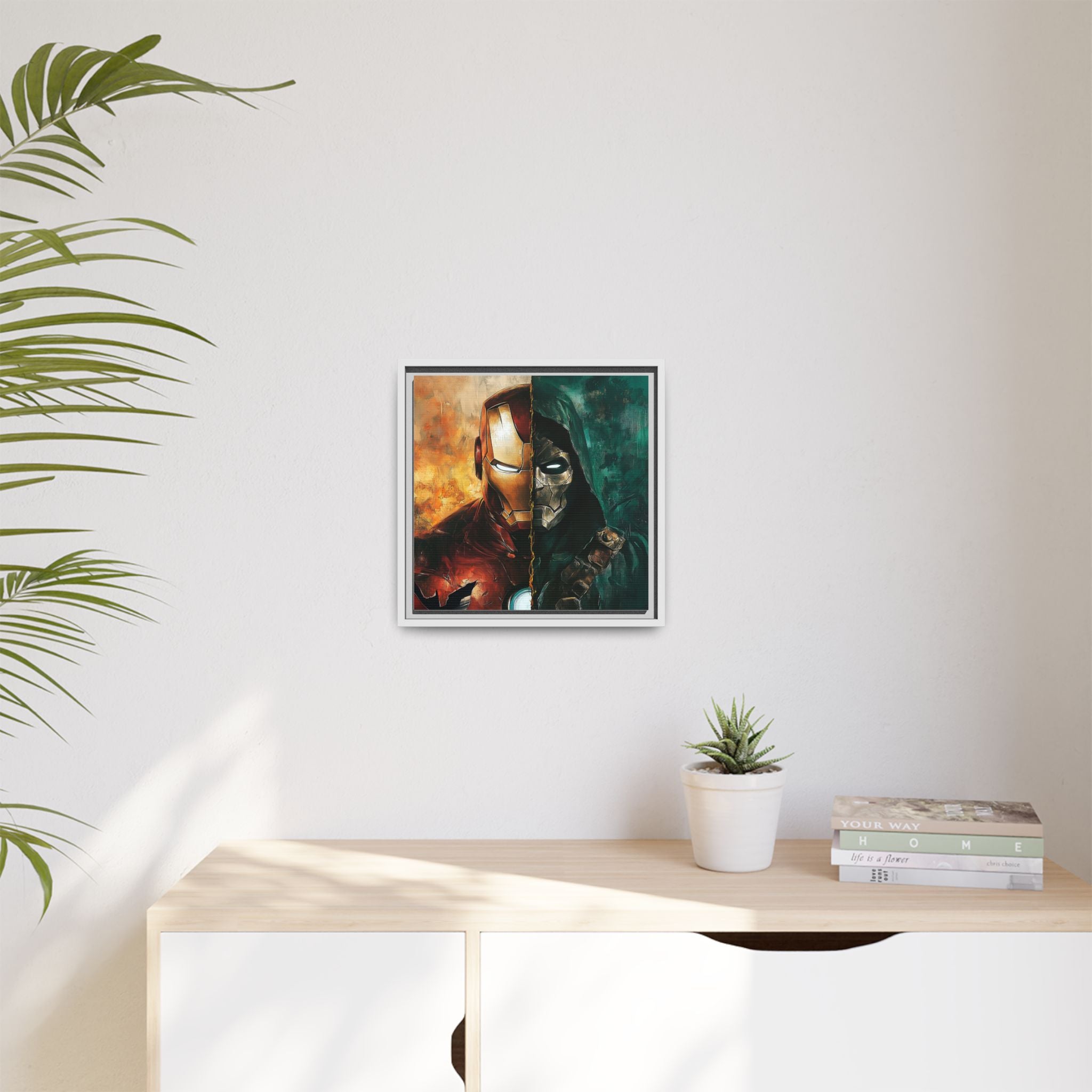 Technological Titans: Marvel Rivalry, Digital Fan Art Portrait, Superhero Duality Composition - Canvas Wall Art