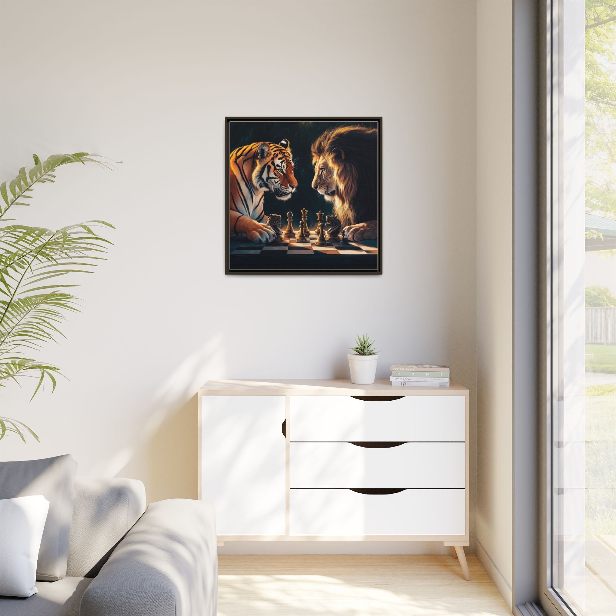 Predatory Strategies: Animal Kingdom Chess, Metaphorical Digital Art - Canvas Wall Art