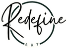 Logo with the word 'Redefine' in a circular design on a white background