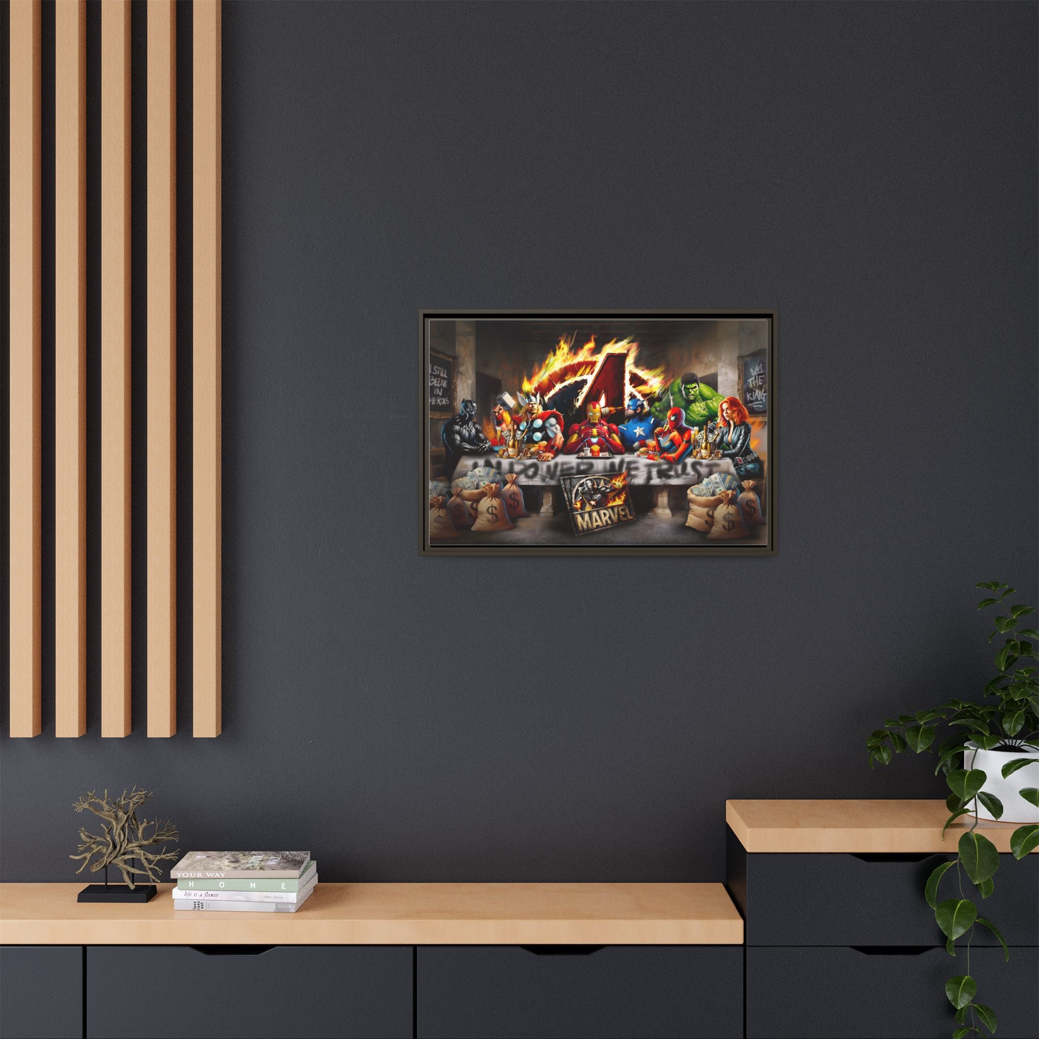 Feast of Franchises: Marvel Avengers Last Supper, Corporate Pop Art Parody - Canvas Wall Art