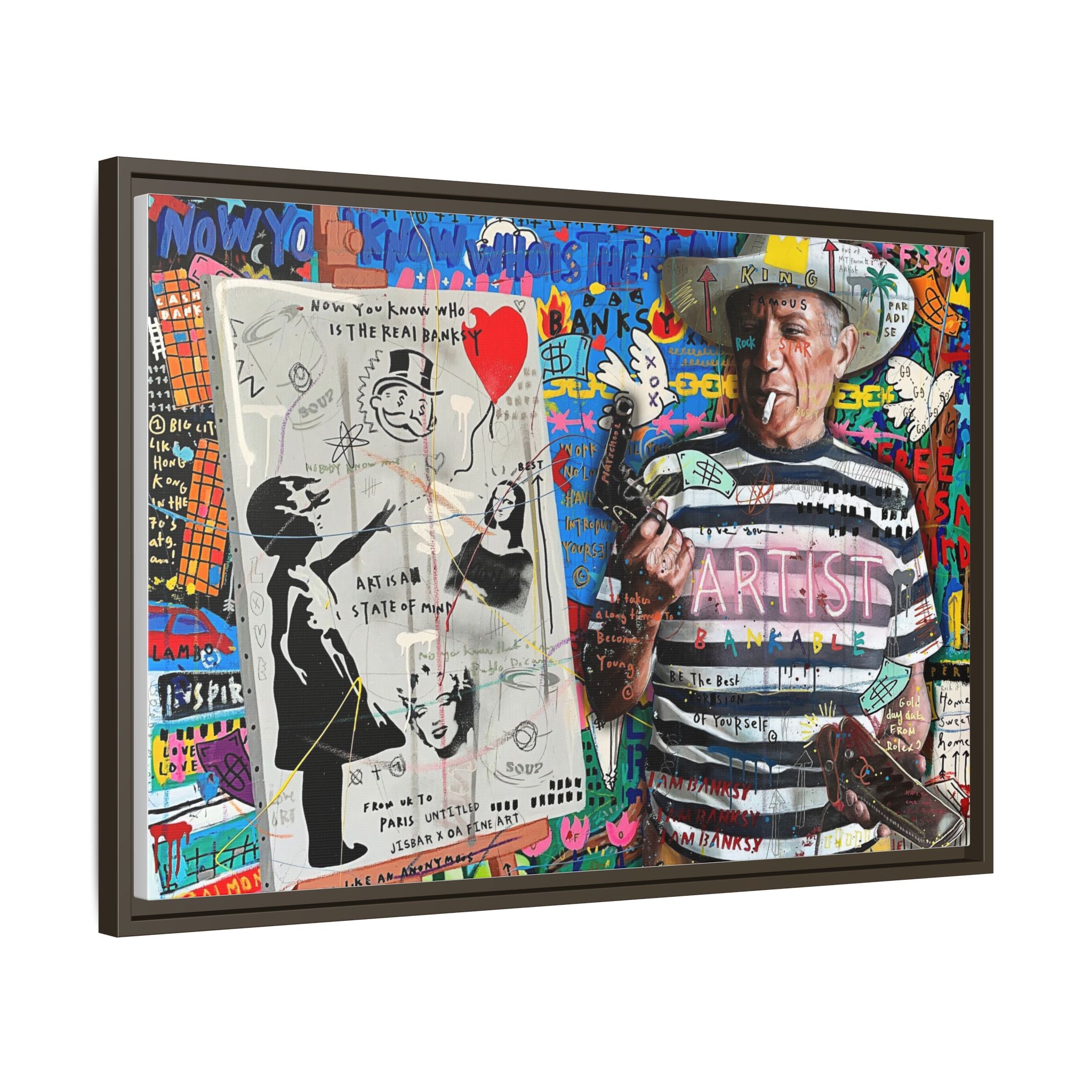Bankable Rebellion: Street Art Collage, Banksy-Inspired Social Commentary, Urban Creative Expression - Canvas Wall Art