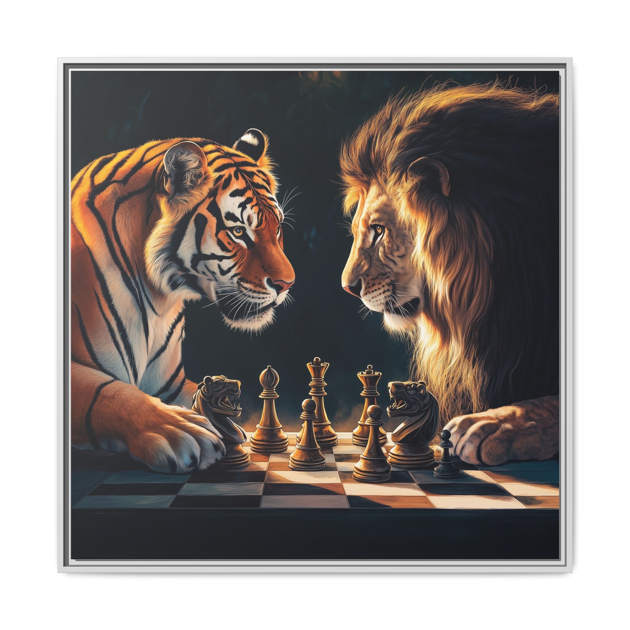 Predatory Strategies: Animal Kingdom Chess, Metaphorical Digital Art - Canvas Wall Art