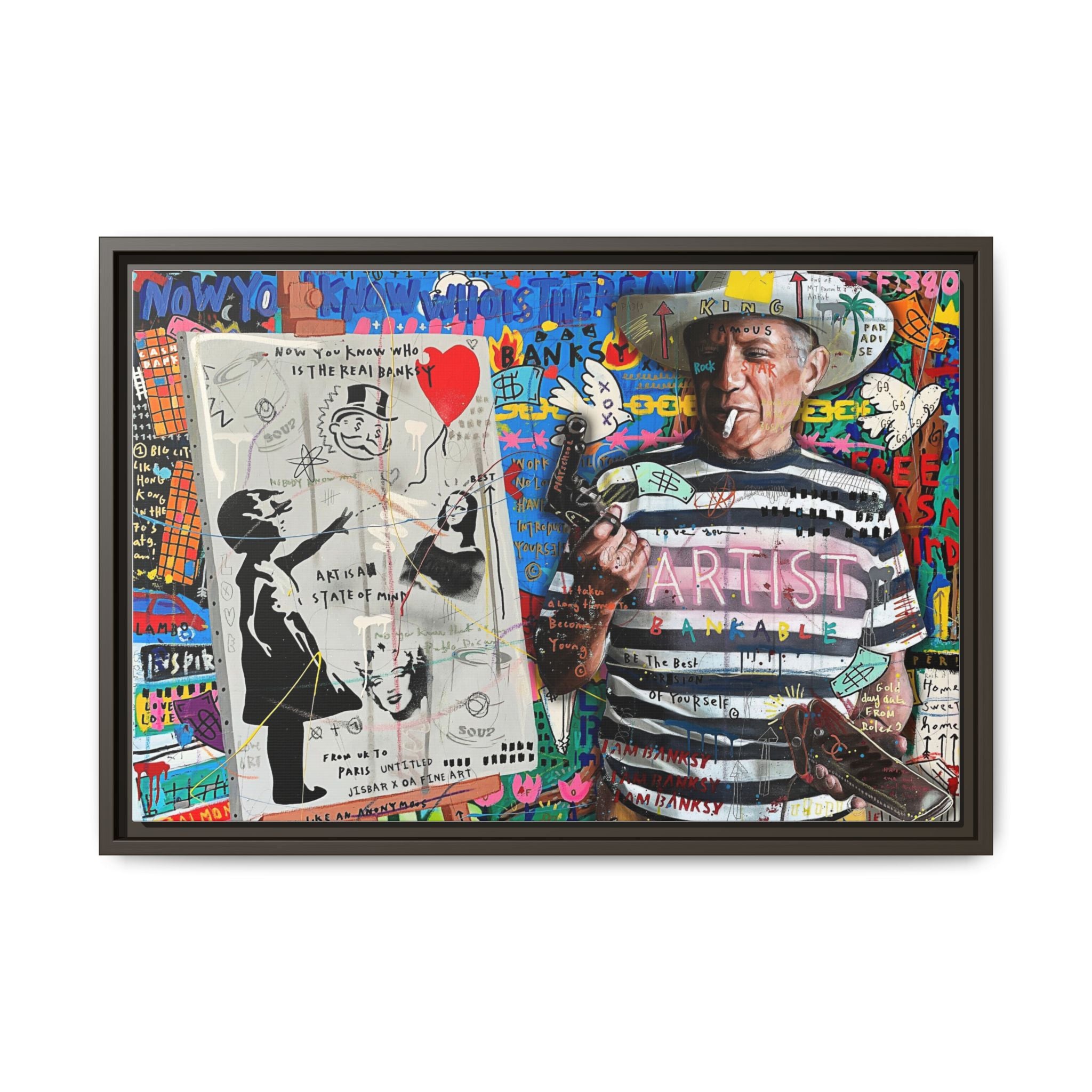 Bankable Rebellion: Street Art Collage, Banksy-Inspired Social Commentary, Urban Creative Expression - Canvas Wall Art