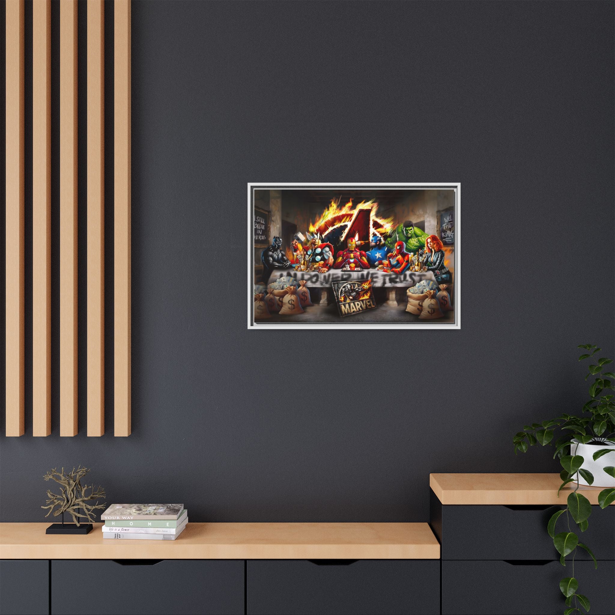 Feast of Franchises: Marvel Avengers Last Supper, Corporate Pop Art Parody - Canvas Wall Art