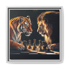 Predatory Strategies: Animal Kingdom Chess, Metaphorical Digital Art - Canvas Wall Art