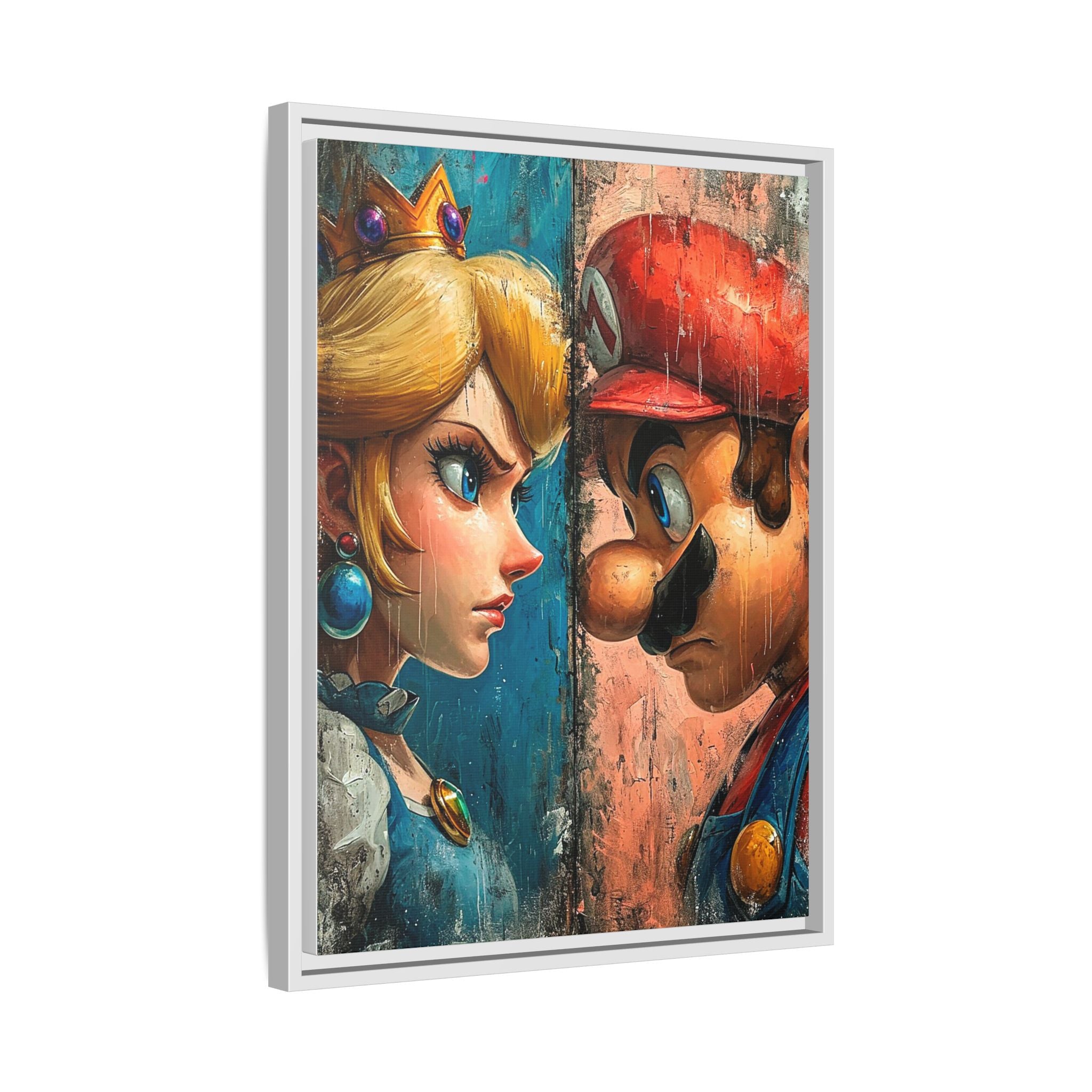 Legends Collide: Pixel Protagonists Reimagined, Gritty Game Art Portrait - Canvas Wall Art