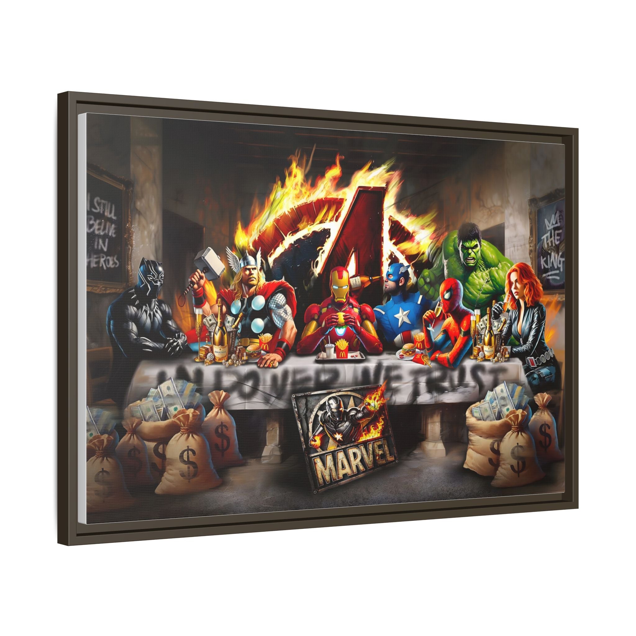 Feast of Franchises: Marvel Avengers Last Supper, Corporate Pop Art Parody - Canvas Wall Art