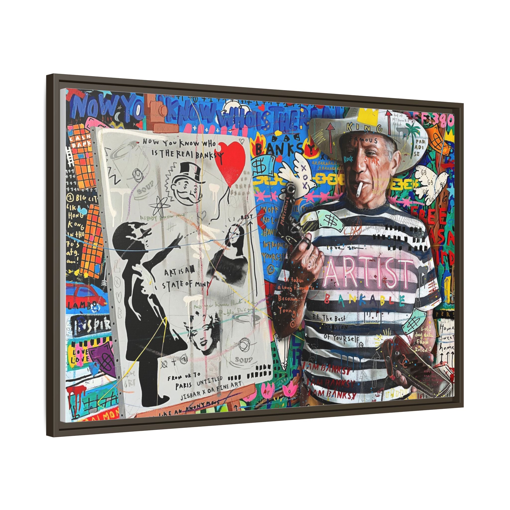 Bankable Rebellion: Street Art Collage, Banksy-Inspired Social Commentary, Urban Creative Expression - Canvas Wall Art