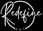 Logo with 'Redefine Art' text in a circular design on a black background