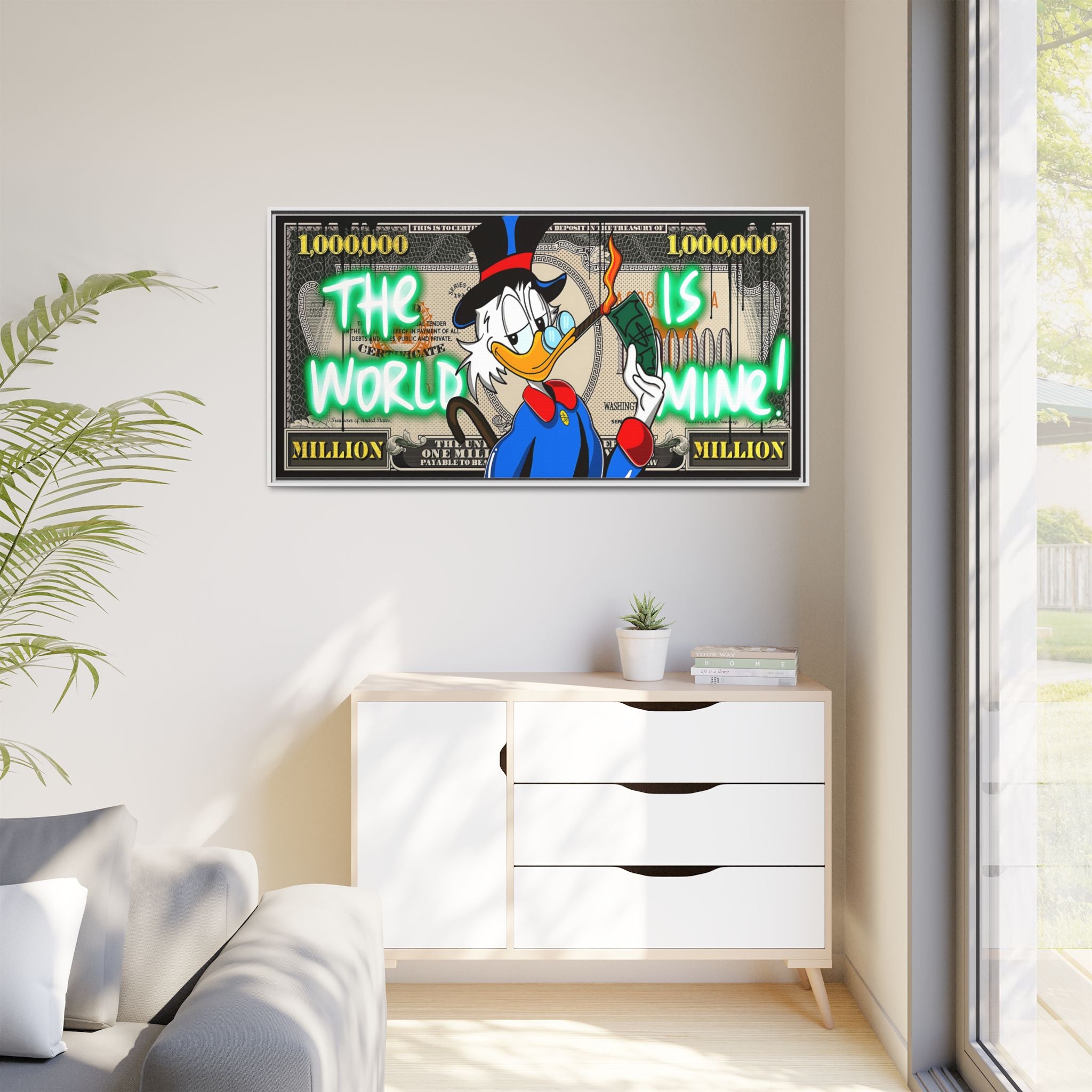 Duck Dollar Domination: Pop Art Financial Satire, Disney Character Urban Commentary - Canvas Wall Art