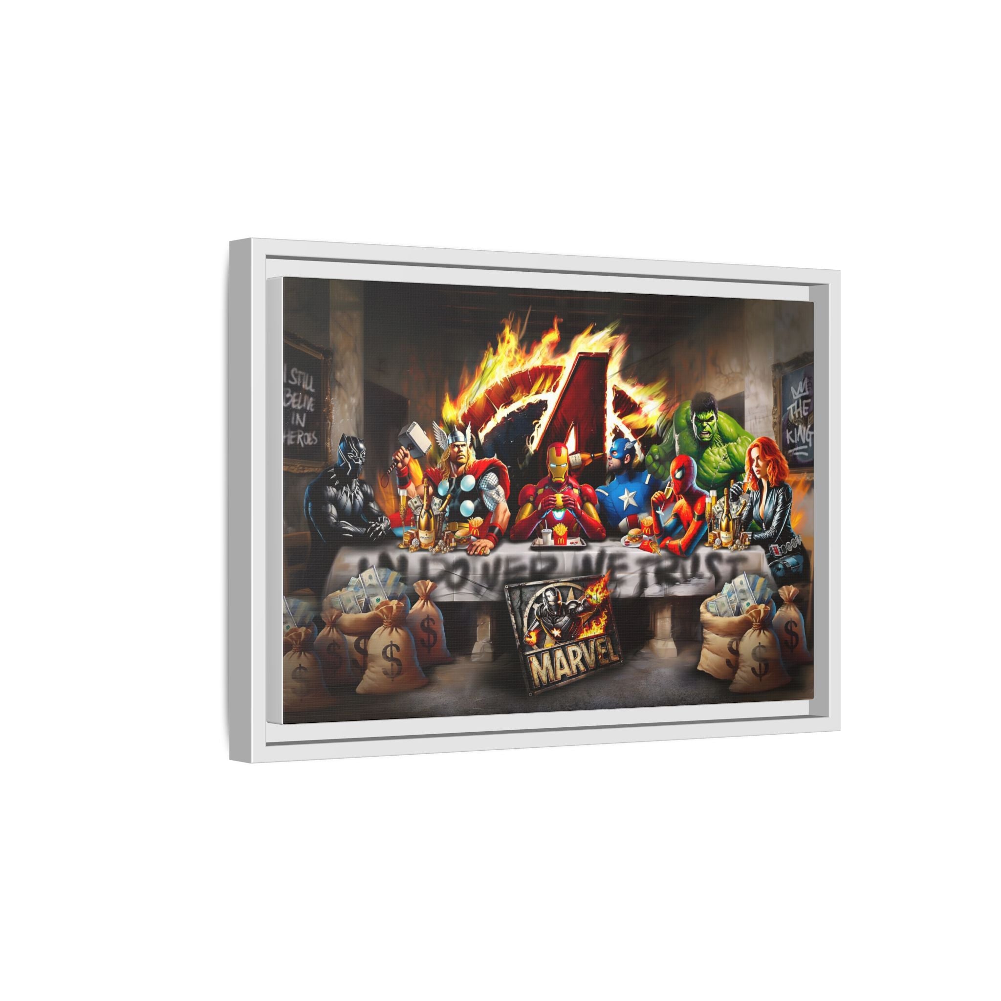 Feast of Franchises: Marvel Avengers Last Supper, Corporate Pop Art Parody - Canvas Wall Art
