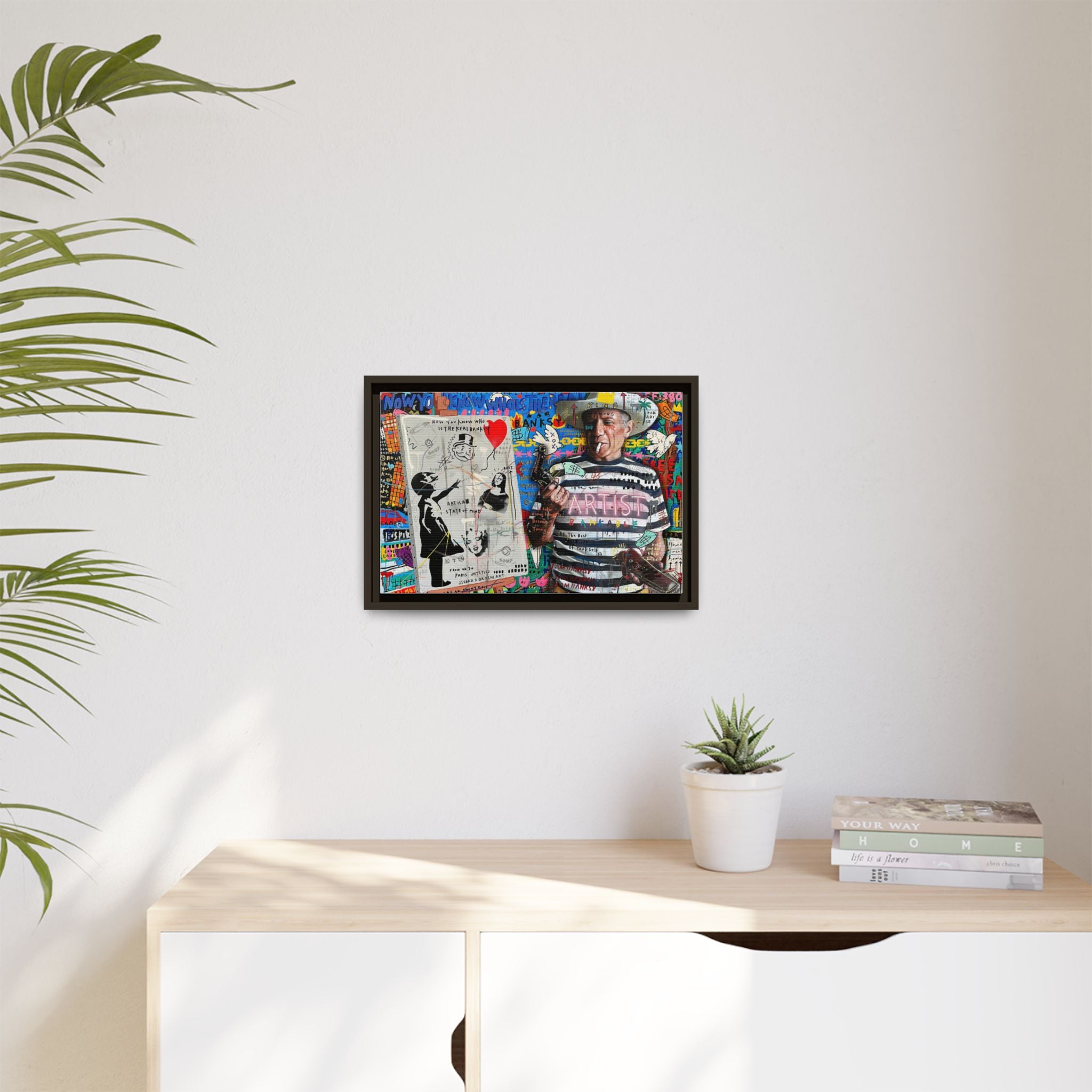 Bankable Rebellion: Street Art Collage, Banksy-Inspired Social Commentary, Urban Creative Expression - Canvas Wall Art