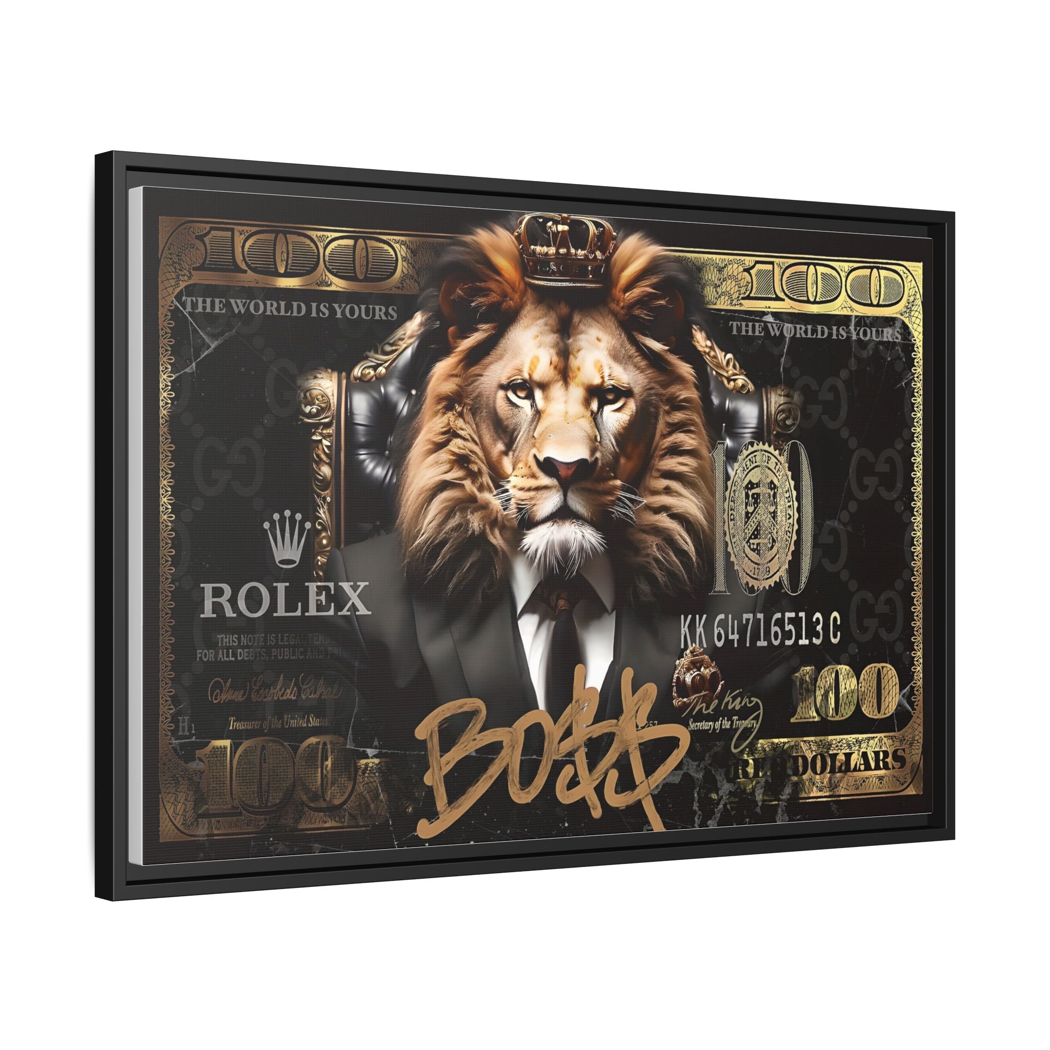 Lion Sovereign: Corporate Dominance, Golden Empire, Power Portrait - Canvas Wall Art