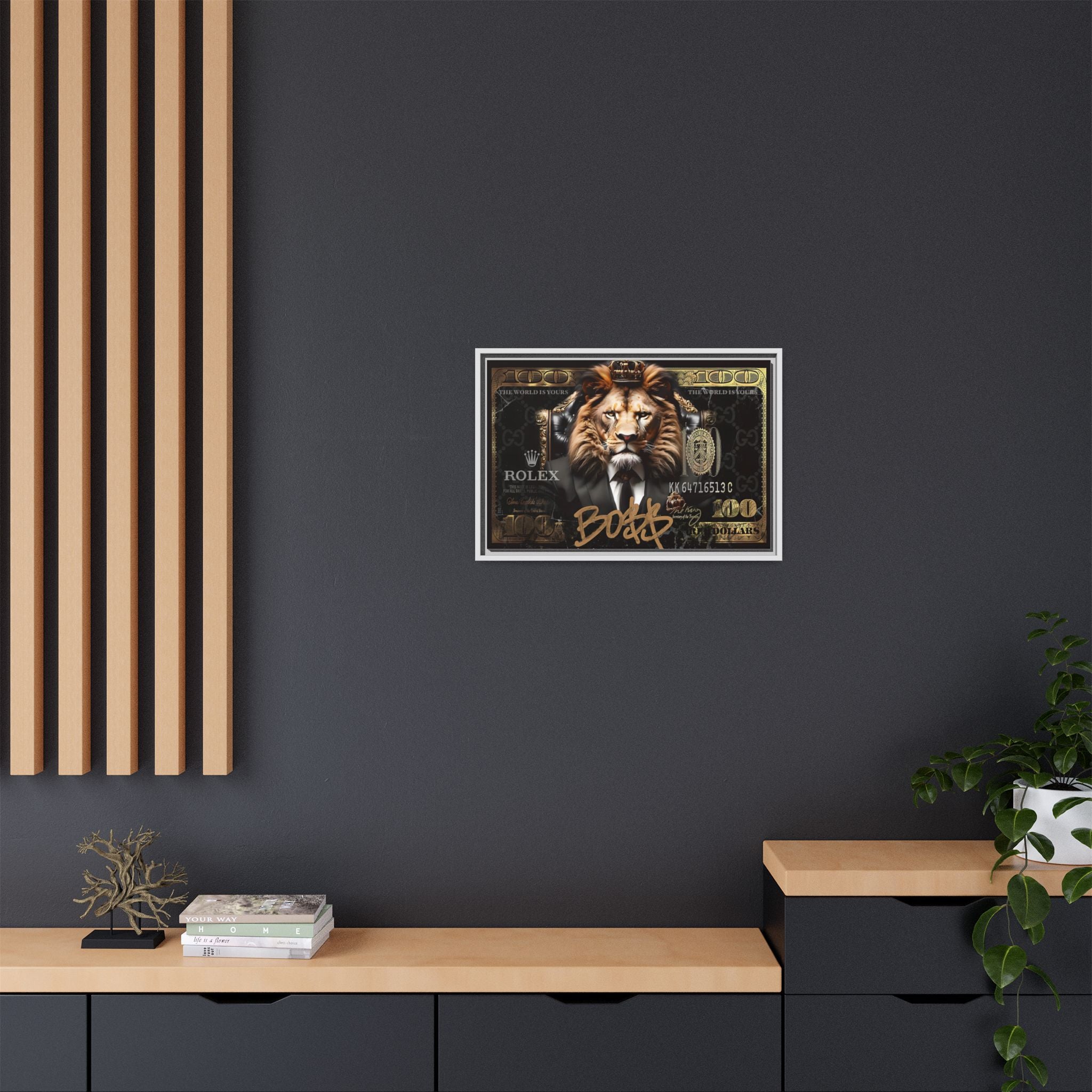 Lion Sovereign: Corporate Dominance, Golden Empire, Power Portrait - Canvas Wall Art