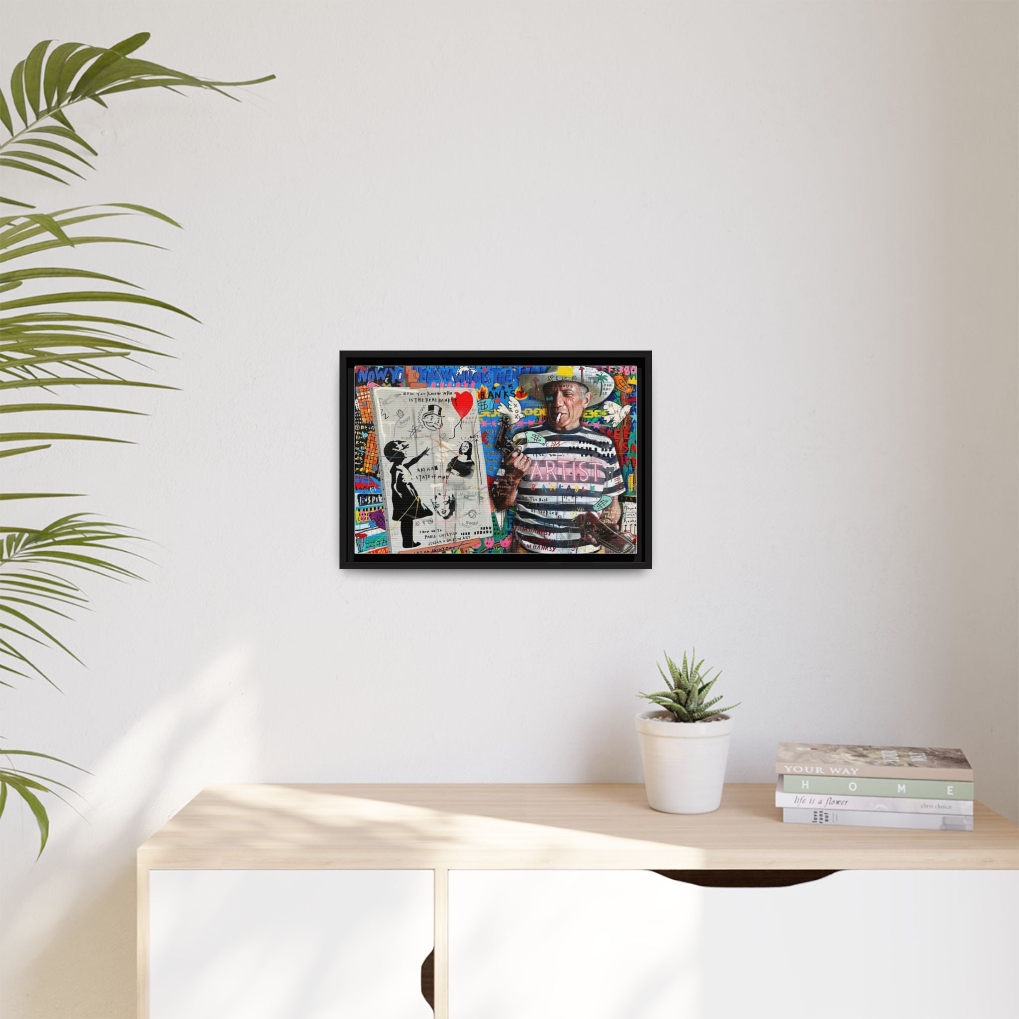 Bankable Rebellion: Street Art Collage, Banksy-Inspired Social Commentary, Urban Creative Expression - Canvas Wall Art