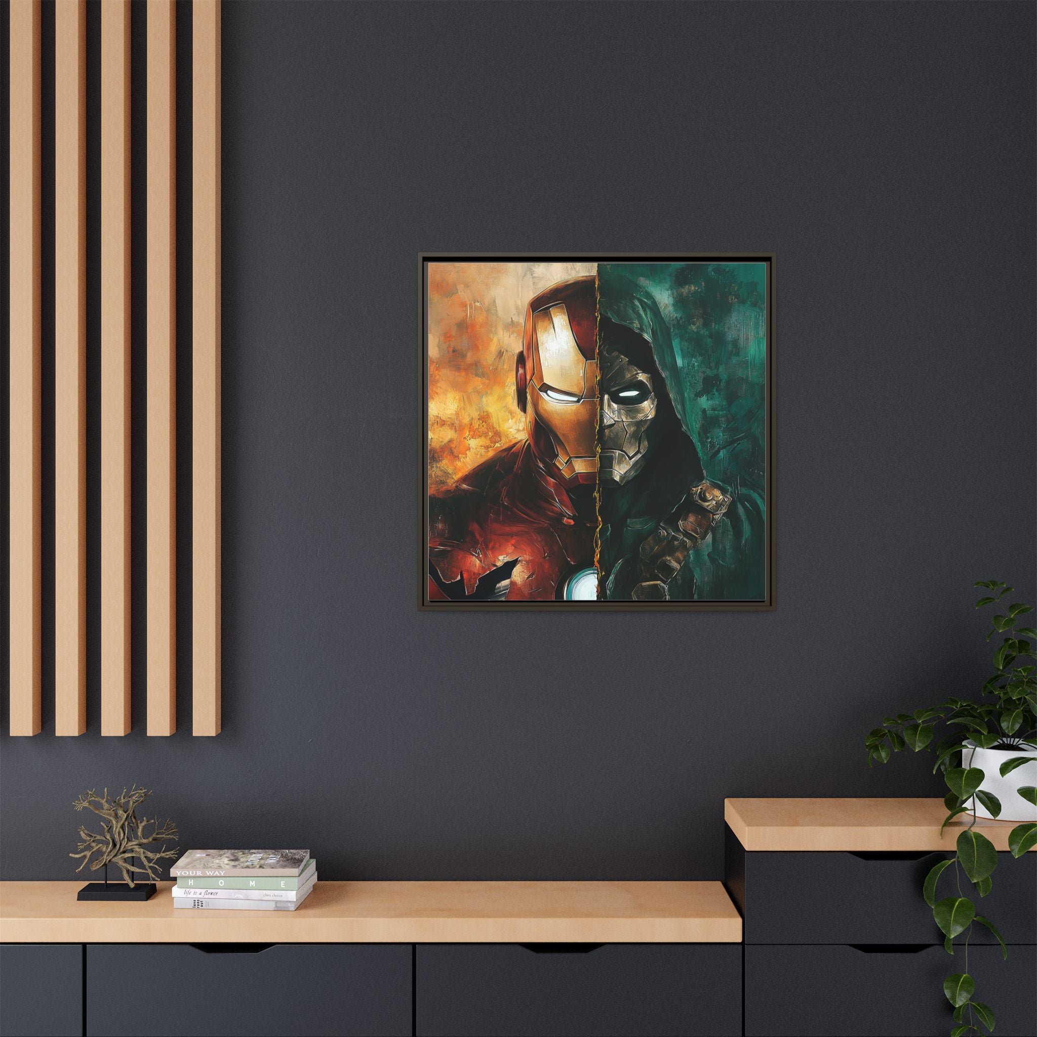 Technological Titans: Marvel Rivalry, Digital Fan Art Portrait, Superhero Duality Composition - Canvas Wall Art