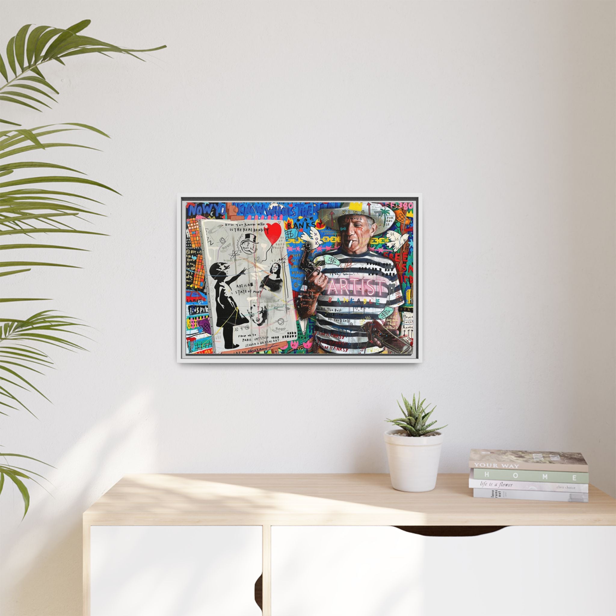 Bankable Rebellion: Street Art Collage, Banksy-Inspired Social Commentary, Urban Creative Expression - Canvas Wall Art
