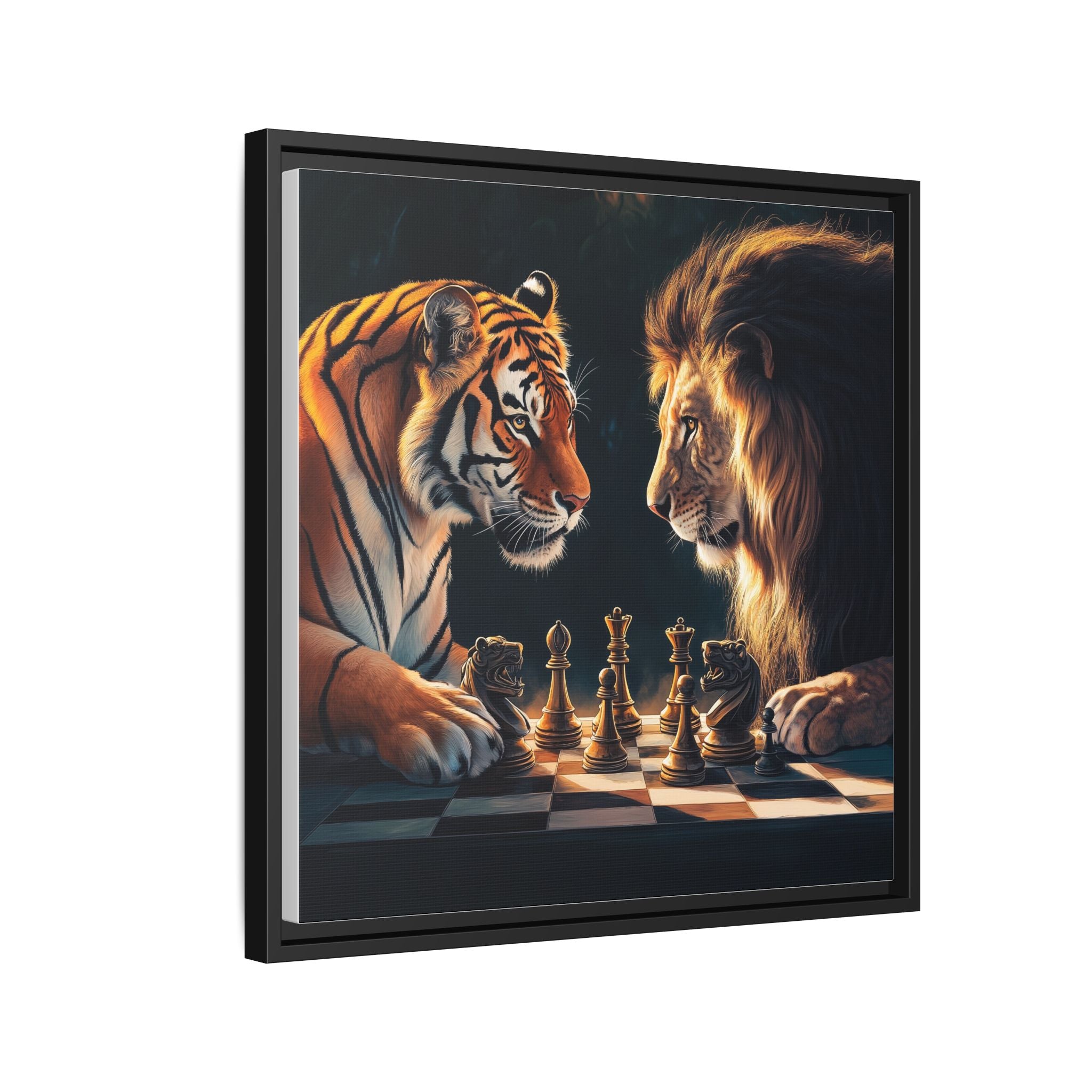 Predatory Strategies: Animal Kingdom Chess, Metaphorical Digital Art - Canvas Wall Art