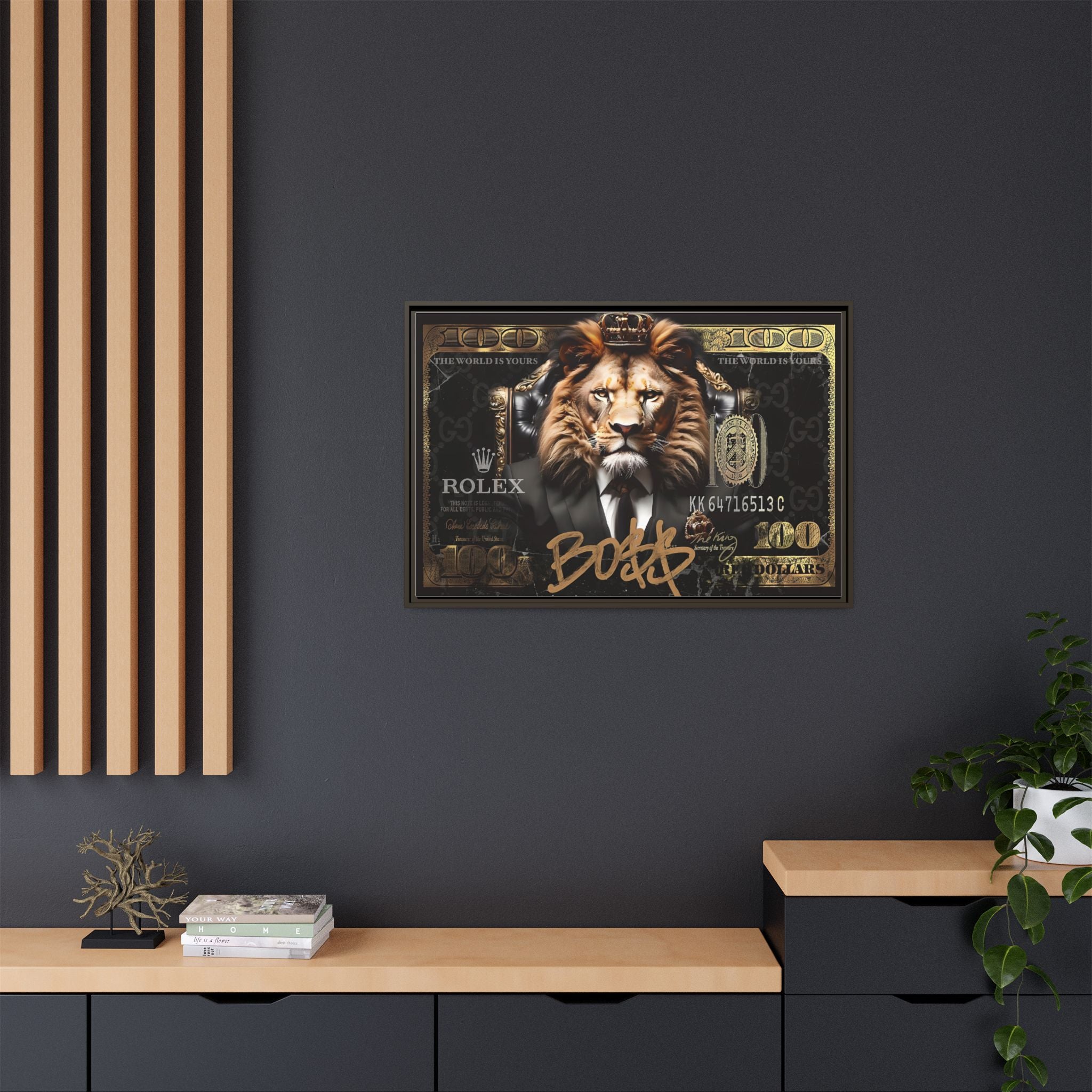 Lion Sovereign: Corporate Dominance, Golden Empire, Power Portrait - Canvas Wall Art