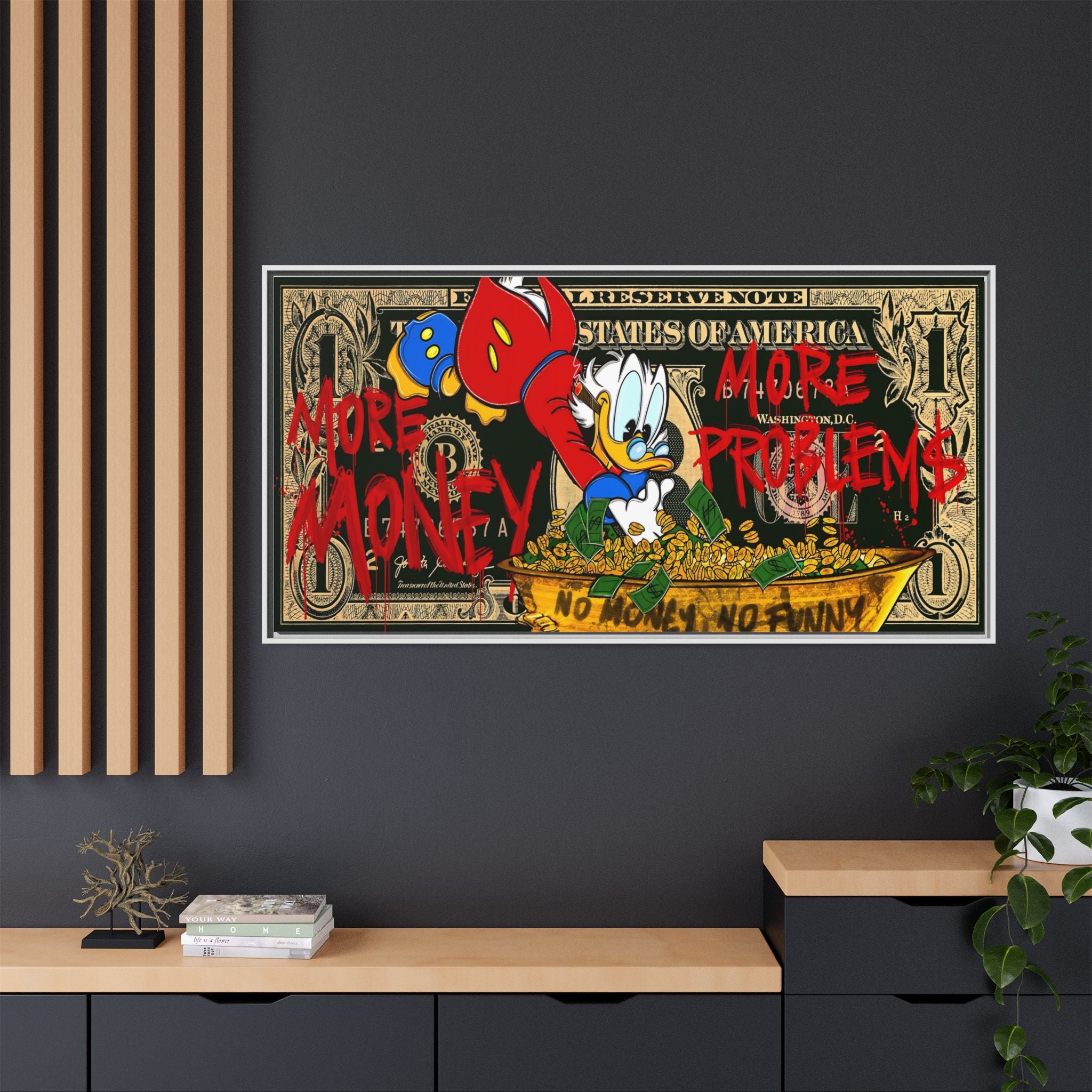 Duck Dynasty of Dollars: Pop Art Financial Critique, Graffiti Economics, Capitalist Commentary - Canvas Wall Art