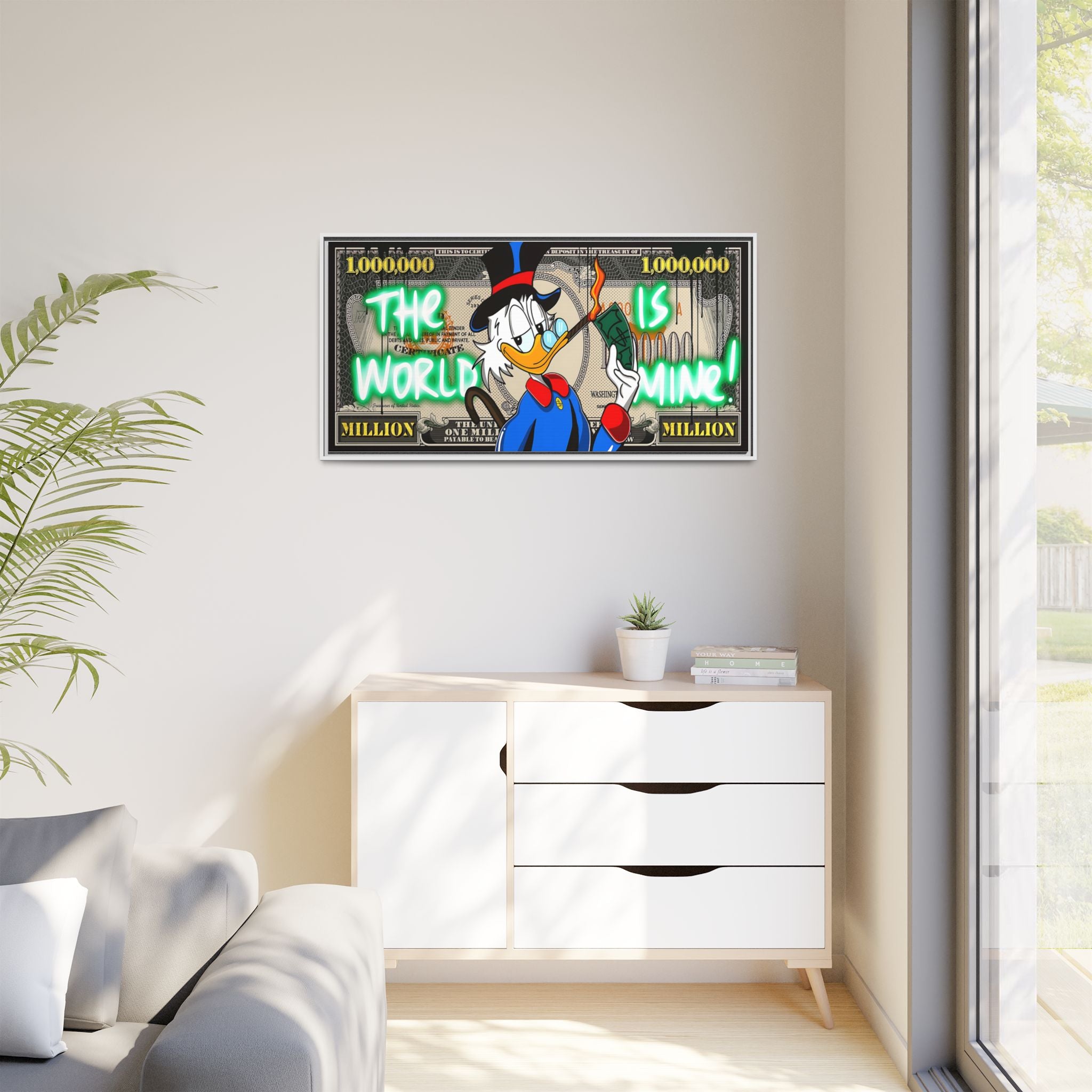 Duck Dollar Domination: Pop Art Financial Satire, Disney Character Urban Commentary - Canvas Wall Art