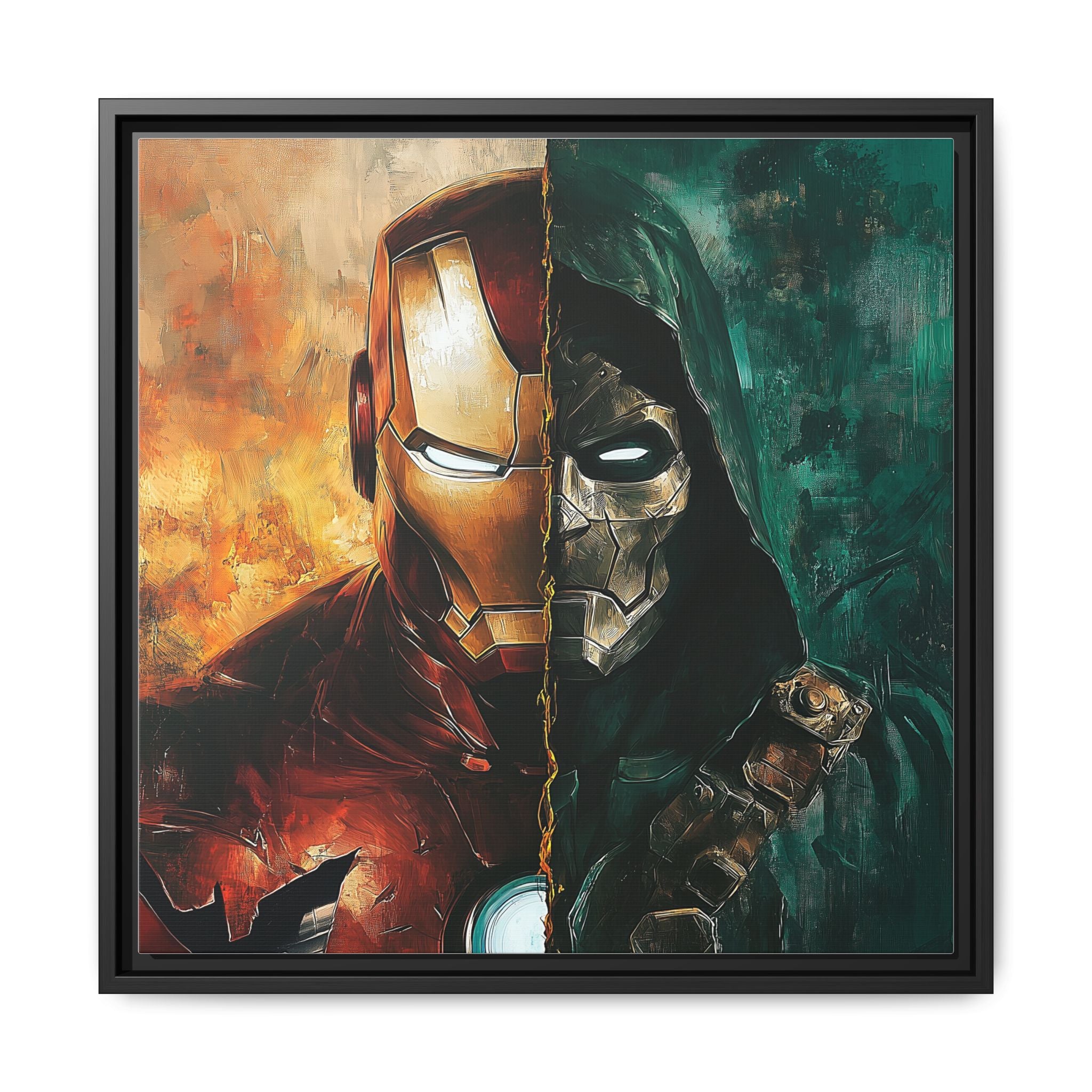 Technological Titans: Marvel Rivalry, Digital Fan Art Portrait, Superhero Duality Composition - Canvas Wall Art
