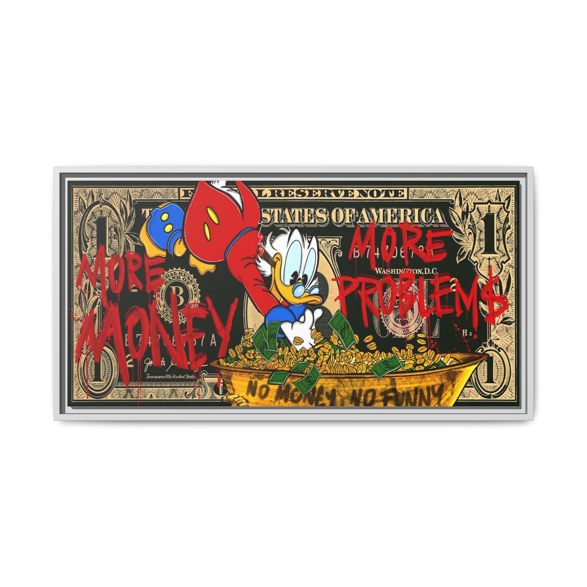 Duck Dynasty of Dollars: Pop Art Financial Critique, Graffiti Economics, Capitalist Commentary - Canvas Wall Art
