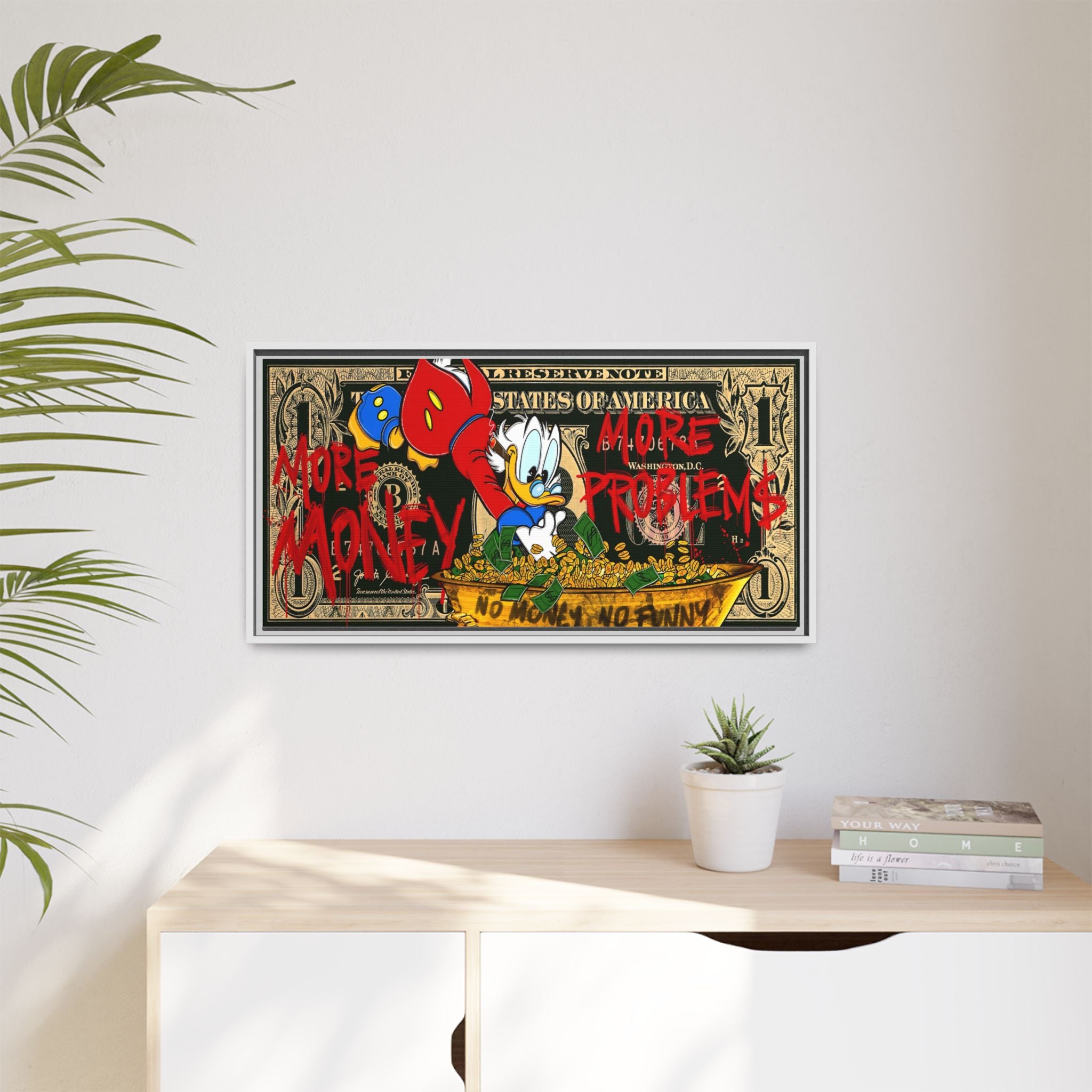 Duck Dynasty of Dollars: Pop Art Financial Critique, Graffiti Economics, Capitalist Commentary - Canvas Wall Art