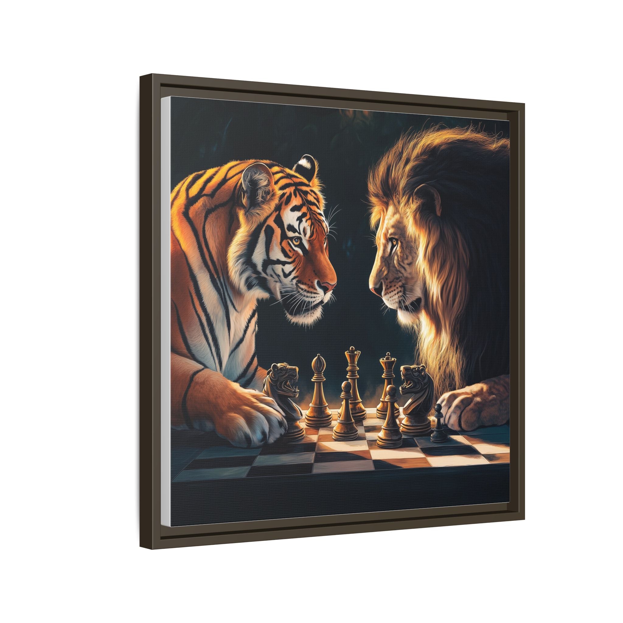 Predatory Strategies: Animal Kingdom Chess, Metaphorical Digital Art - Canvas Wall Art