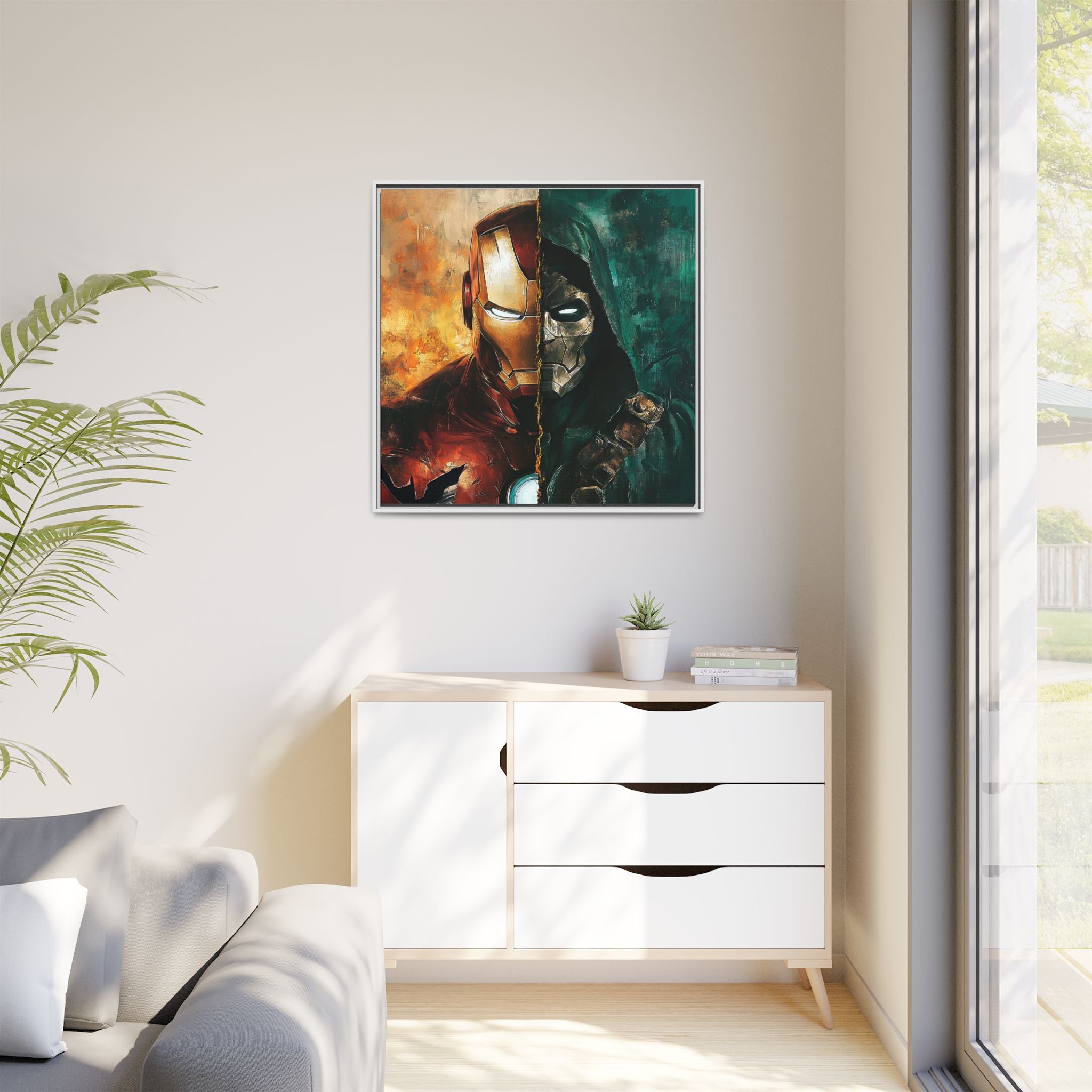 Technological Titans: Marvel Rivalry, Digital Fan Art Portrait, Superhero Duality Composition - Canvas Wall Art