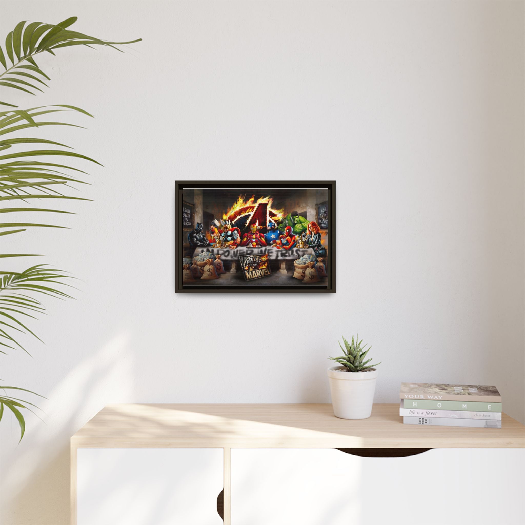 Feast of Franchises: Marvel Avengers Last Supper, Corporate Pop Art Parody - Canvas Wall Art