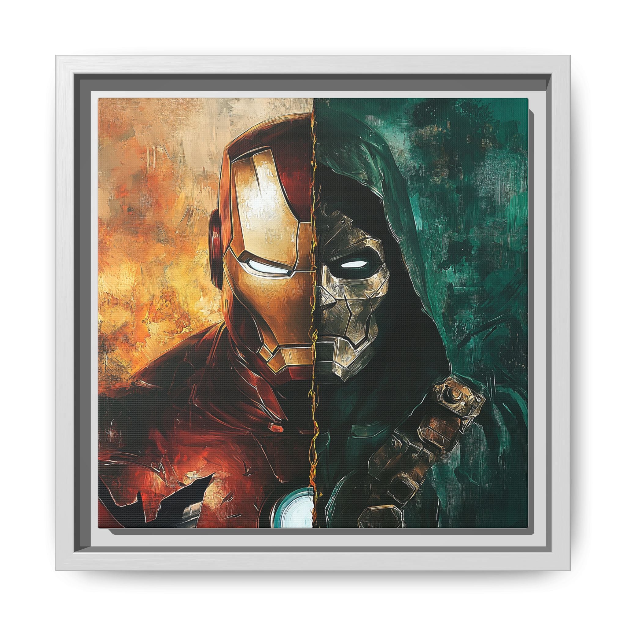 Technological Titans: Marvel Rivalry, Digital Fan Art Portrait, Superhero Duality Composition - Canvas Wall Art