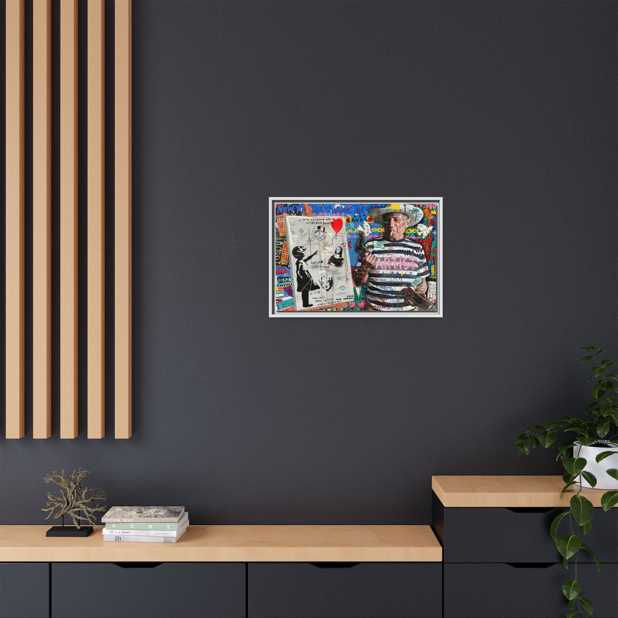 Bankable Rebellion: Street Art Collage, Banksy-Inspired Social Commentary, Urban Creative Expression - Canvas Wall Art