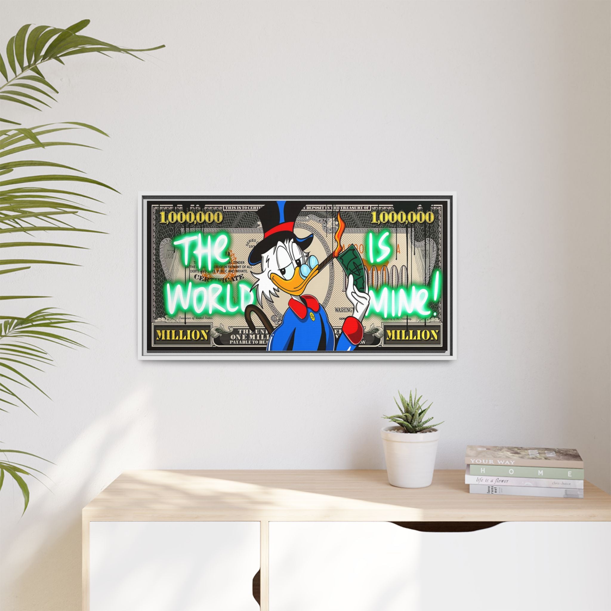 Duck Dollar Domination: Pop Art Financial Satire, Disney Character Urban Commentary - Canvas Wall Art