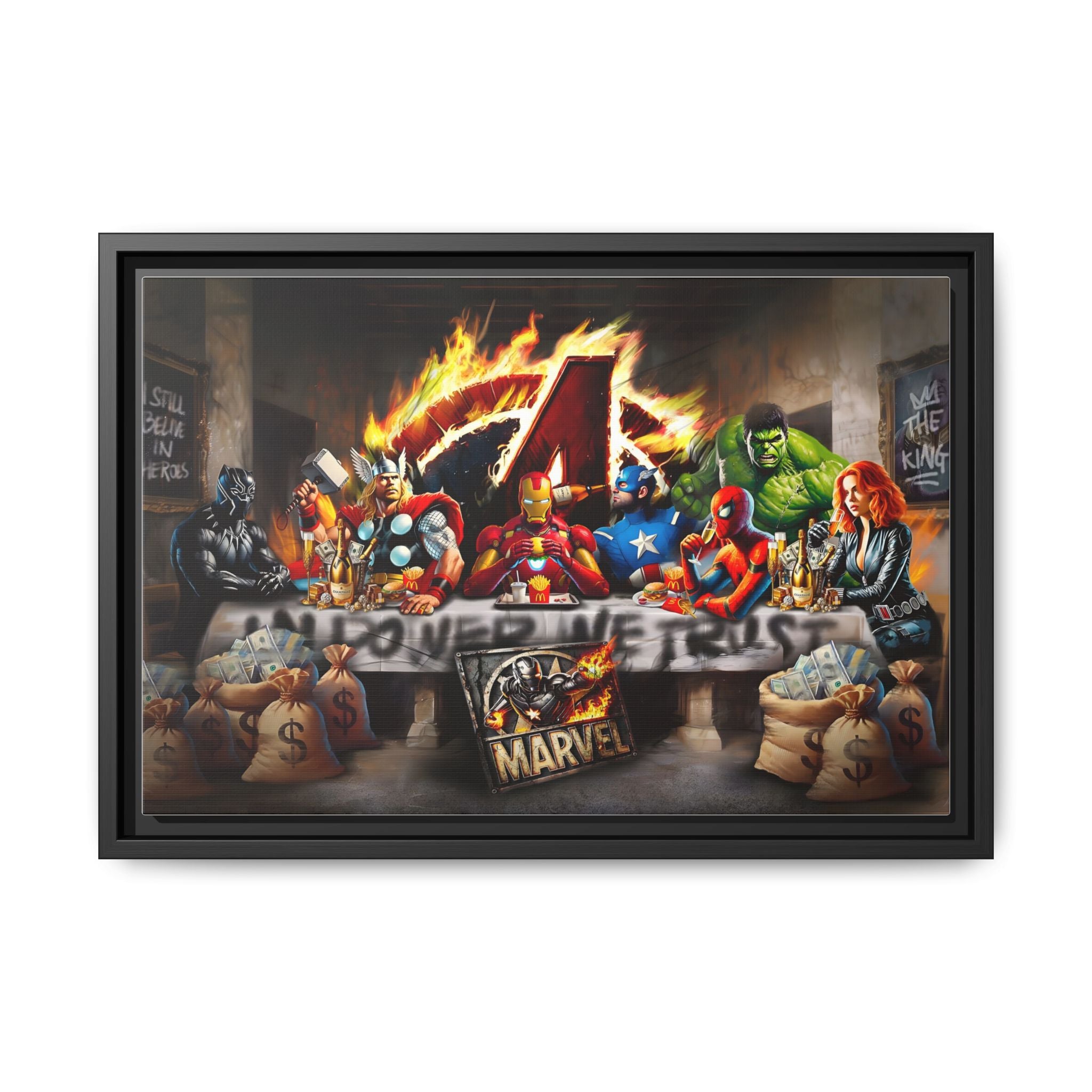 Feast of Franchises: Marvel Avengers Last Supper, Corporate Pop Art Parody - Canvas Wall Art