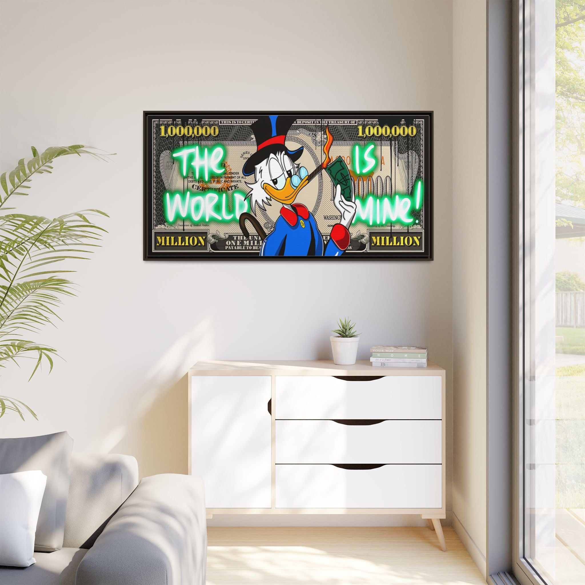 Duck Dollar Domination: Pop Art Financial Satire, Disney Character Urban Commentary - Canvas Wall Art