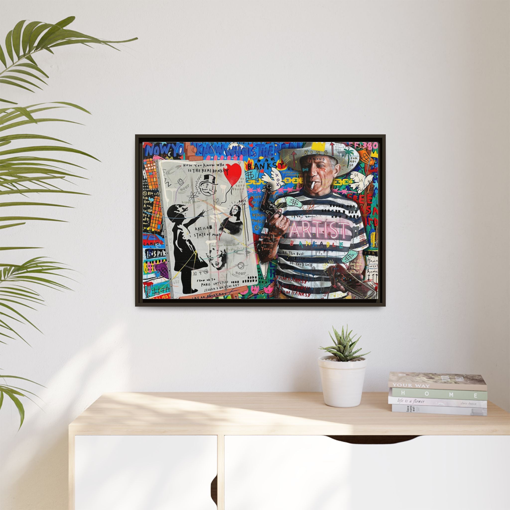 Bankable Rebellion: Street Art Collage, Banksy-Inspired Social Commentary, Urban Creative Expression - Canvas Wall Art
