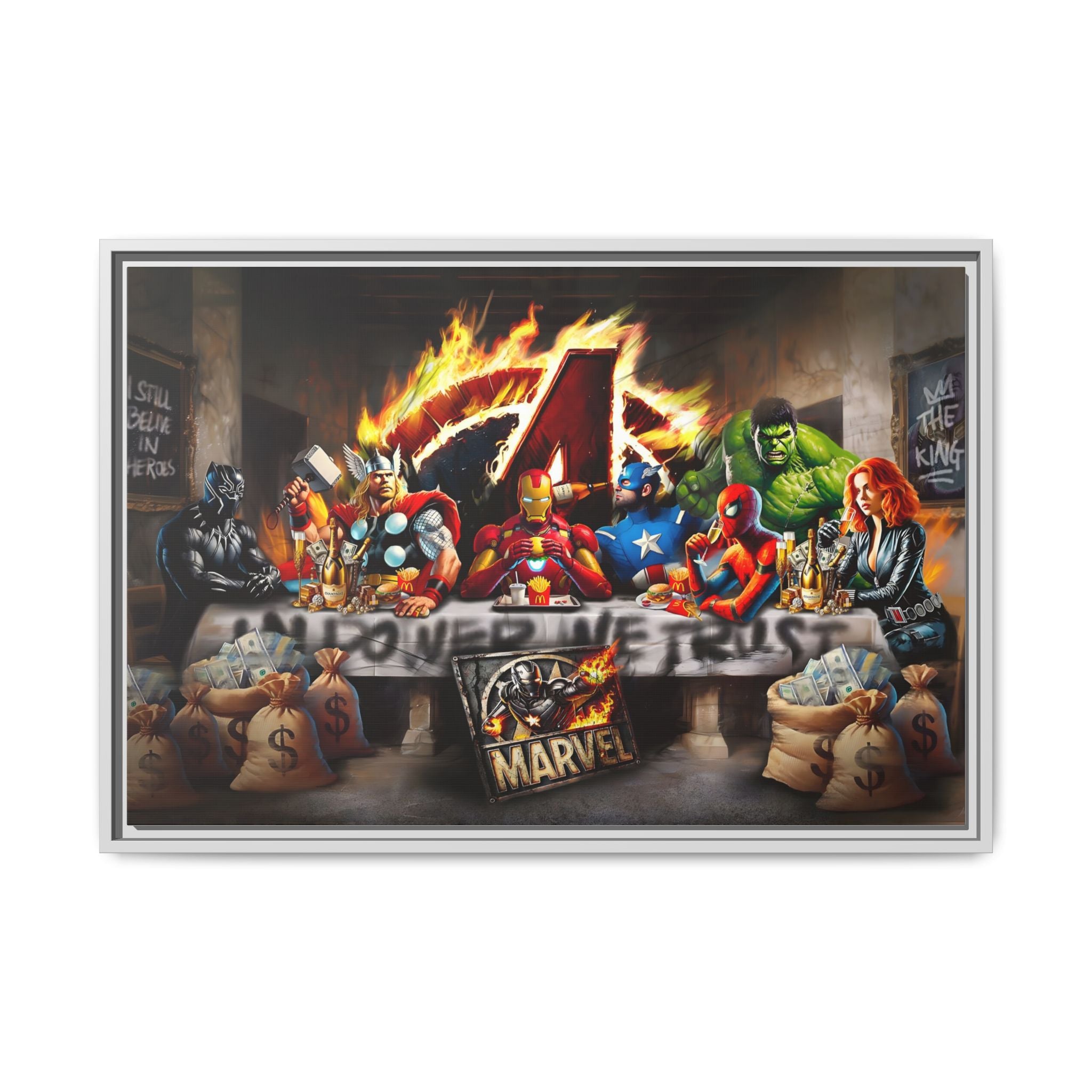 Feast of Franchises: Marvel Avengers Last Supper, Corporate Pop Art Parody - Canvas Wall Art