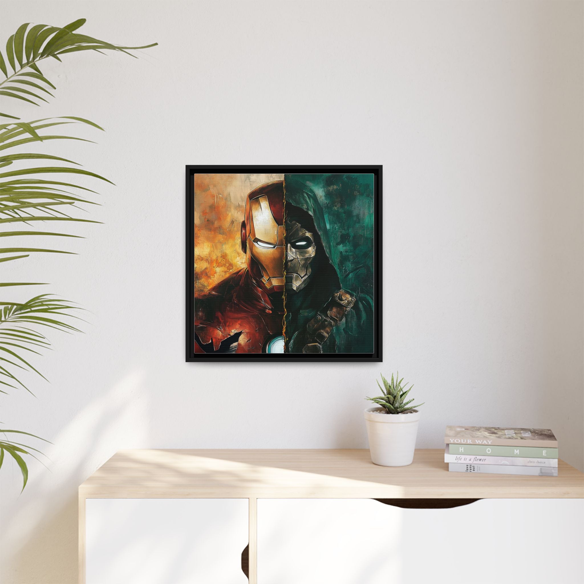 Technological Titans: Marvel Rivalry, Digital Fan Art Portrait, Superhero Duality Composition - Canvas Wall Art