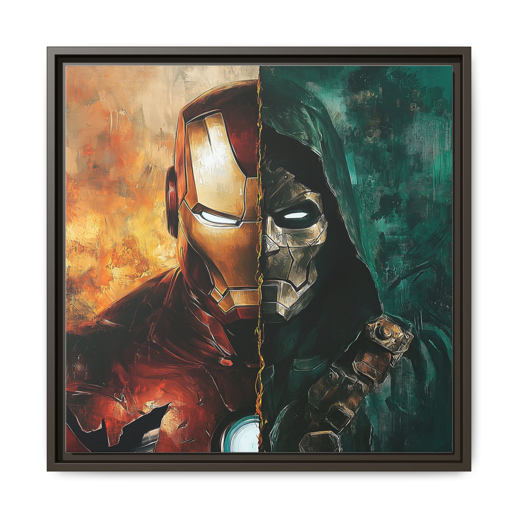 Technological Titans: Marvel Rivalry, Digital Fan Art Portrait, Superhero Duality Composition - Canvas Wall Art
