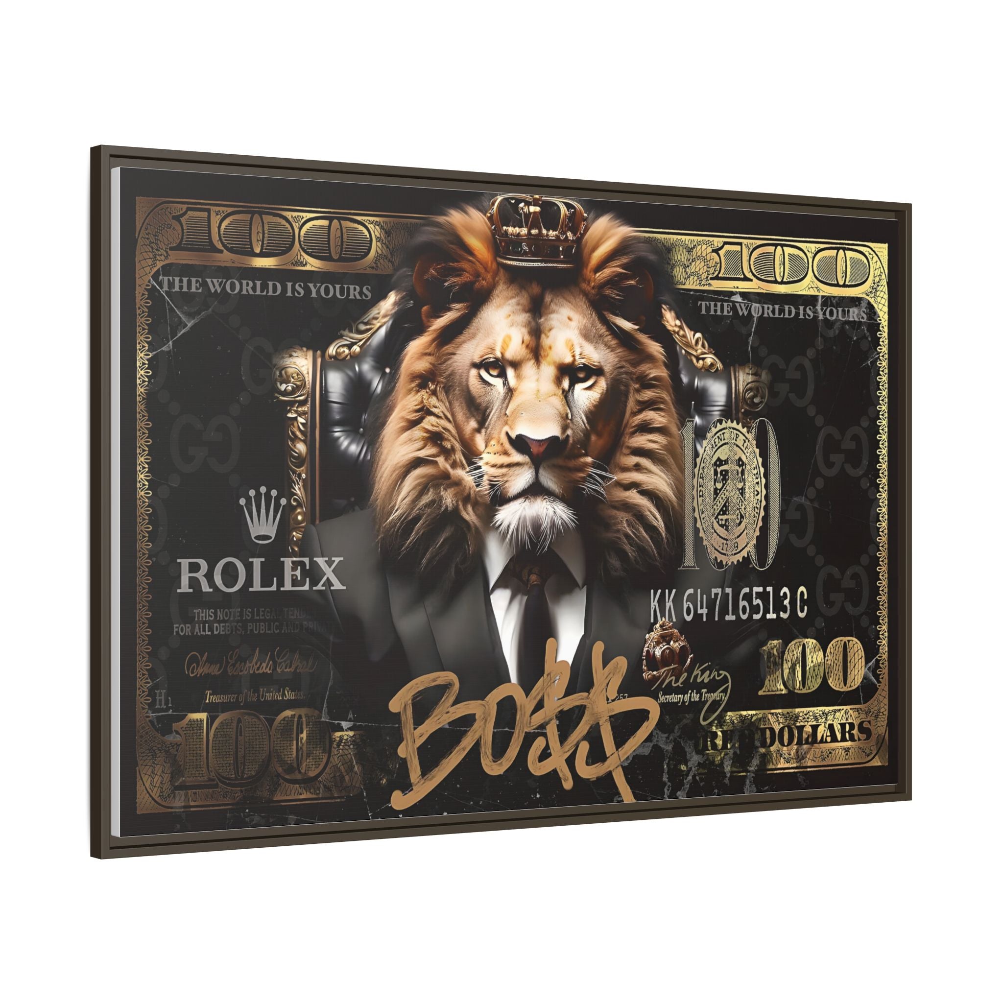 Lion Sovereign: Corporate Dominance, Golden Empire, Power Portrait - Canvas Wall Art