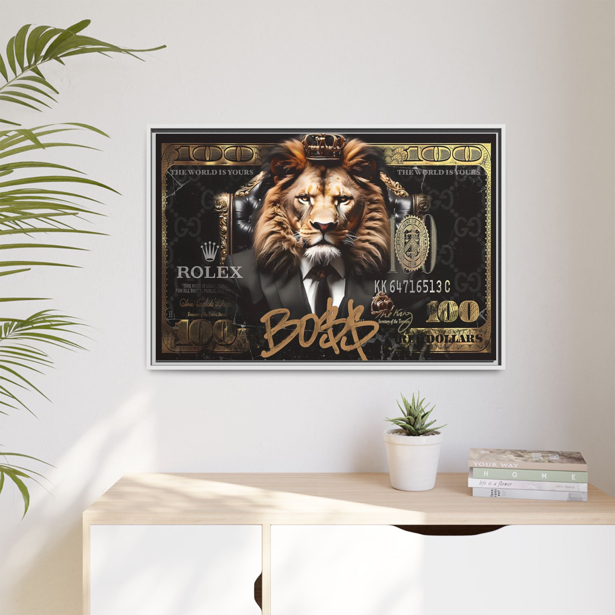 Lion Sovereign: Corporate Dominance, Golden Empire, Power Portrait - Canvas Wall Art