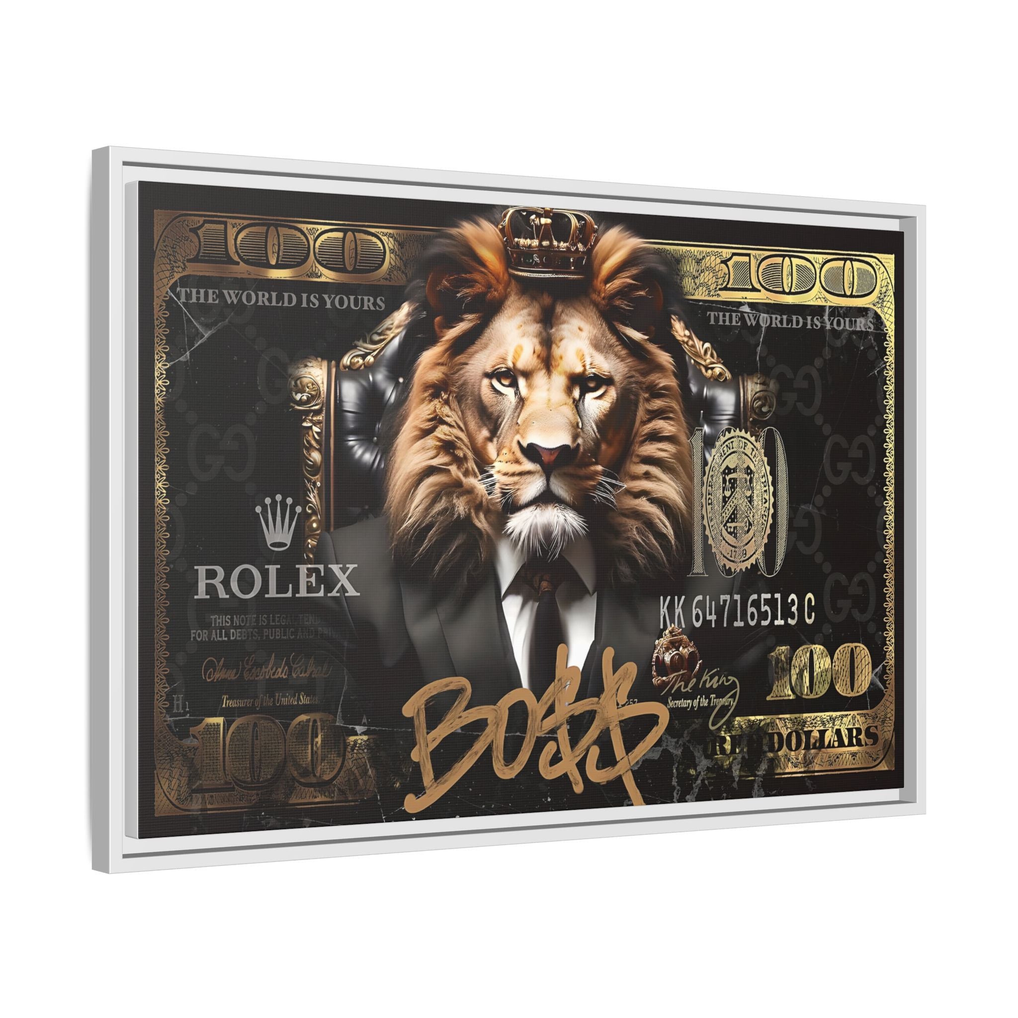 Lion Sovereign: Corporate Dominance, Golden Empire, Power Portrait - Canvas Wall Art