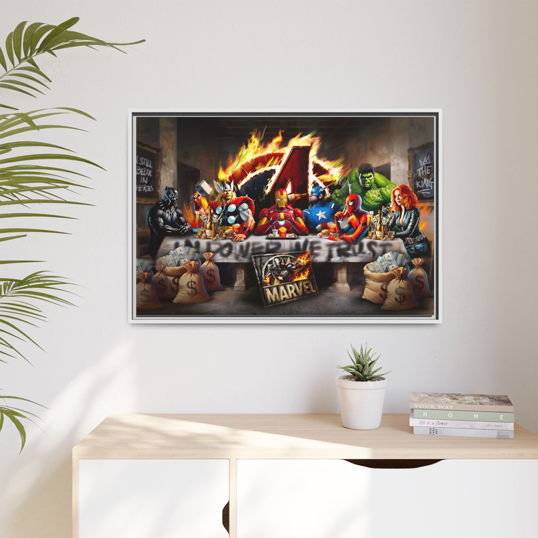 Feast of Franchises: Marvel Avengers Last Supper, Corporate Pop Art Parody - Canvas Wall Art