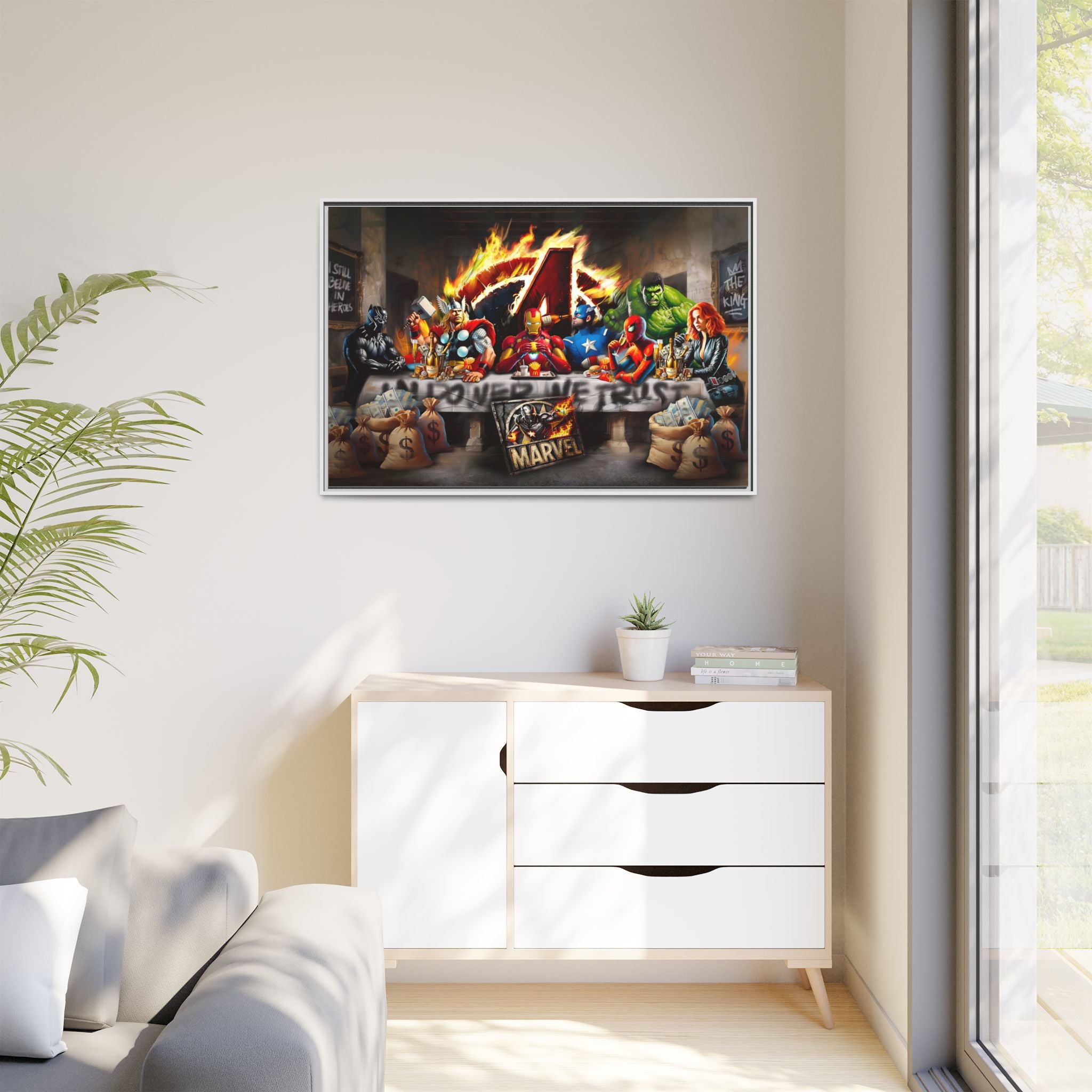Feast of Franchises: Marvel Avengers Last Supper, Corporate Pop Art Parody - Canvas Wall Art