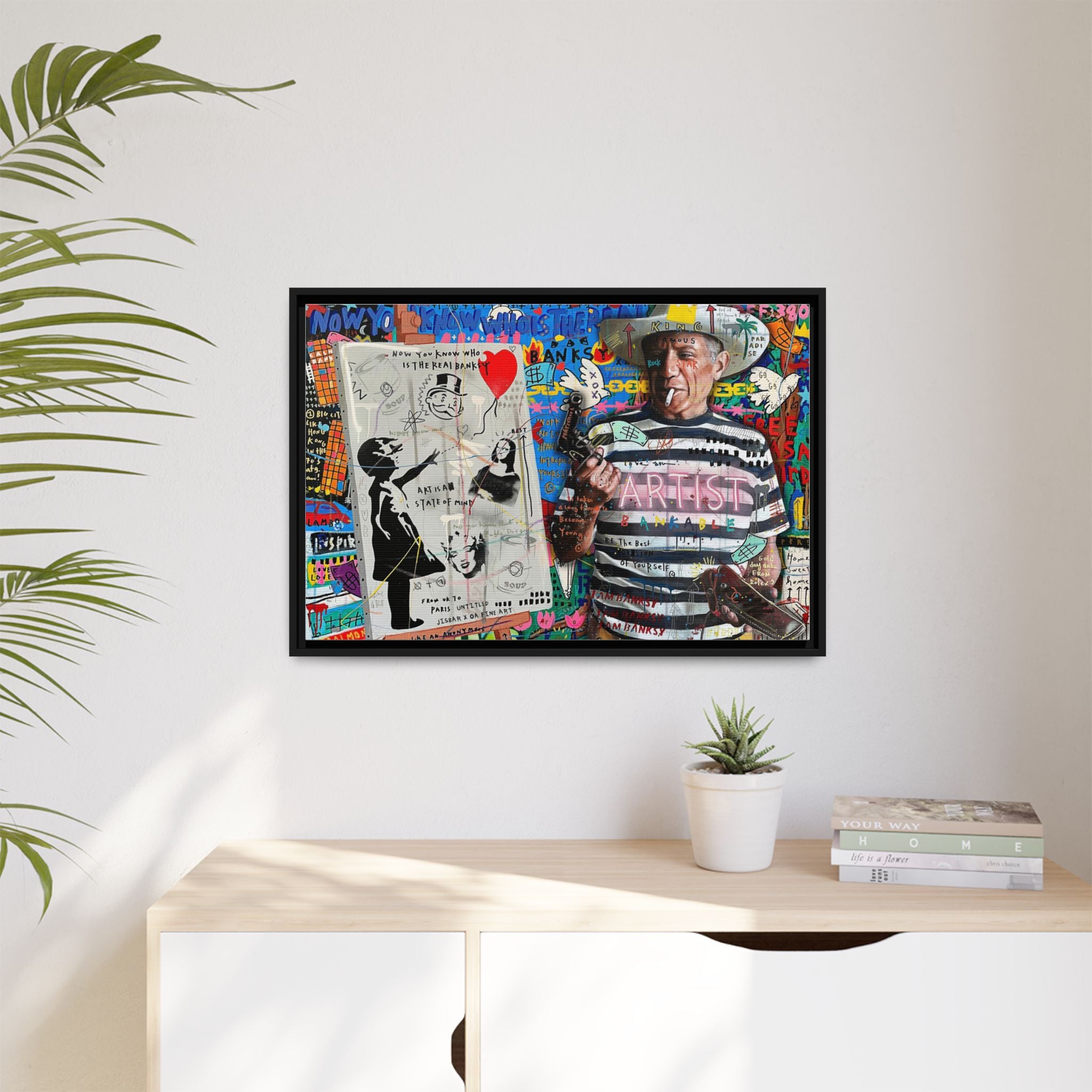 Bankable Rebellion: Street Art Collage, Banksy-Inspired Social Commentary, Urban Creative Expression - Canvas Wall Art
