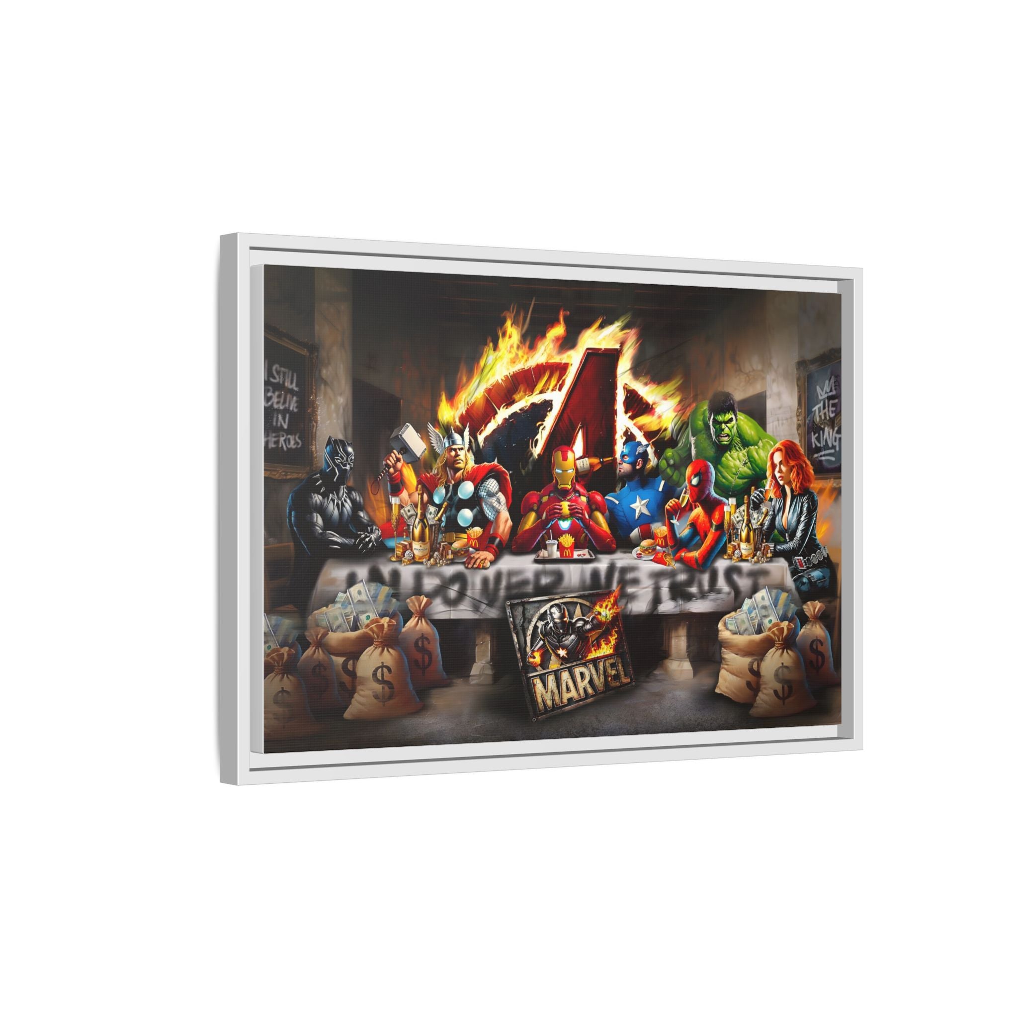 Feast of Franchises: Marvel Avengers Last Supper, Corporate Pop Art Parody - Canvas Wall Art