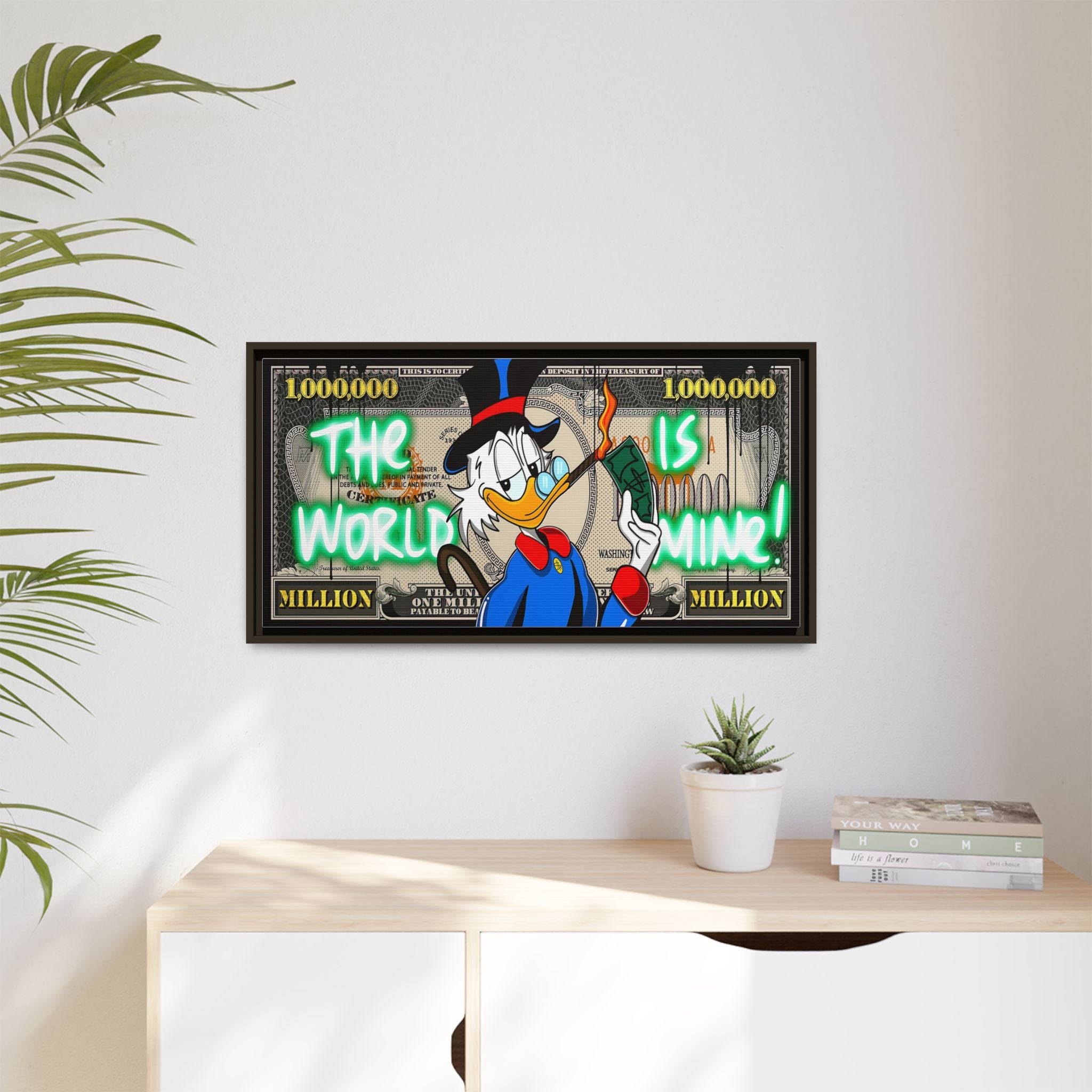 Duck Dollar Domination: Pop Art Financial Satire, Disney Character Urban Commentary - Canvas Wall Art