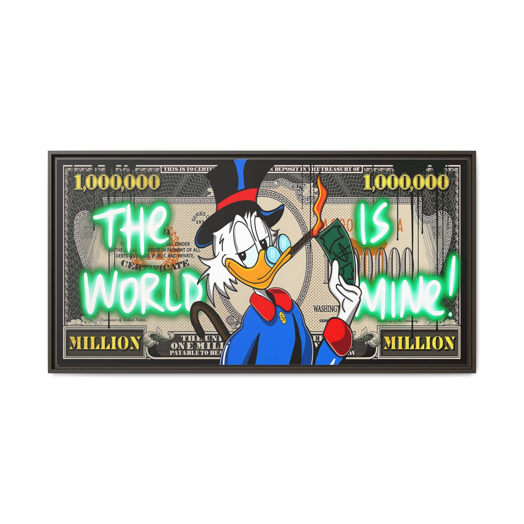 Duck Dollar Domination: Pop Art Financial Satire, Disney Character Urban Commentary - Canvas Wall Art